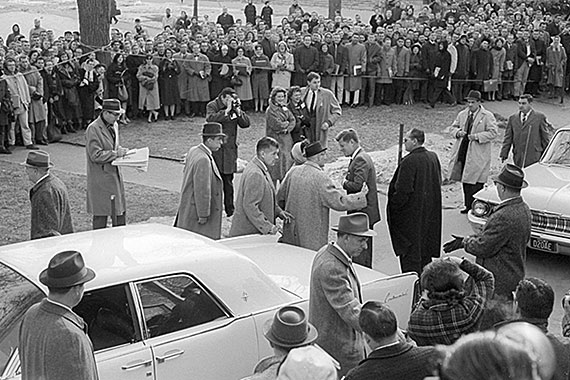 Kennedy was photographed as he arrived to attend a Harvard Board of Overseers meeting on Jan. 9, 1961, less than two weeks before he was to be inaugurated as president.