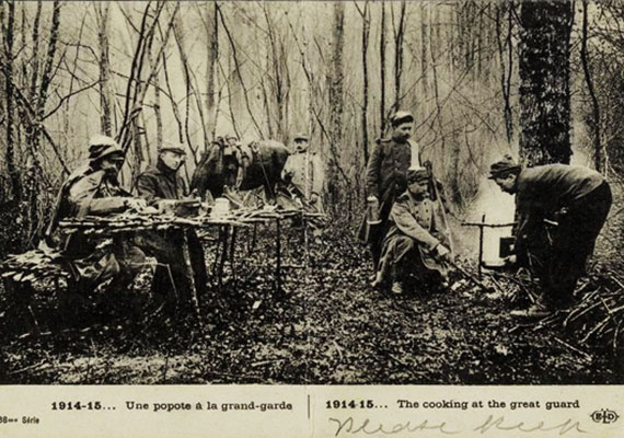 A 1914-1915 postcard sent home by Alan Seeger, Class of 1910, who served with the French Foreign Legion. Life for enlisted men was universally rough and elemental. Courtesy of Houghton Library