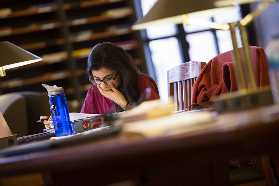 Meher Iqbal ’13 works in the Periodicals Reading Room.