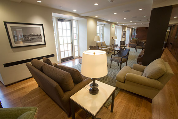 One of the spacious common rooms that students have already praised for offering them a place to gather.