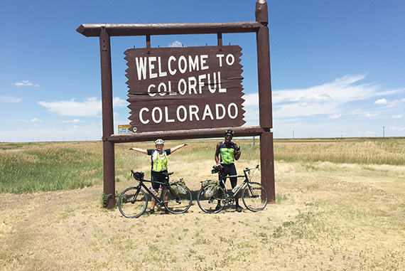 July 10: Harvard junior Francesca Childs (left) and senior Tola Omilana celebrate as they cross the Colorado border. It was yet another leg in the journey taking them from D.C. to San Francisco.