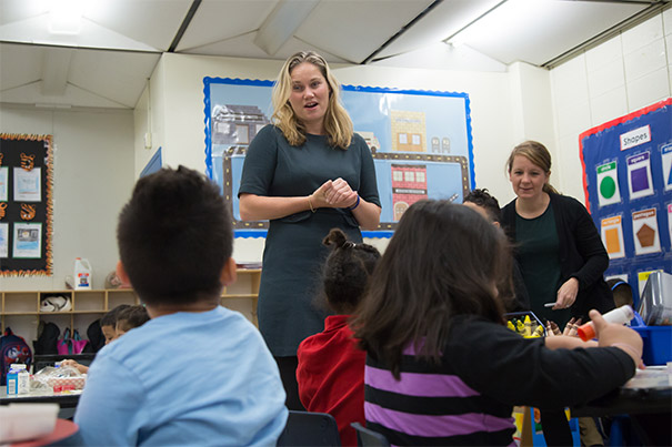 Annie Tomasini talks to students.