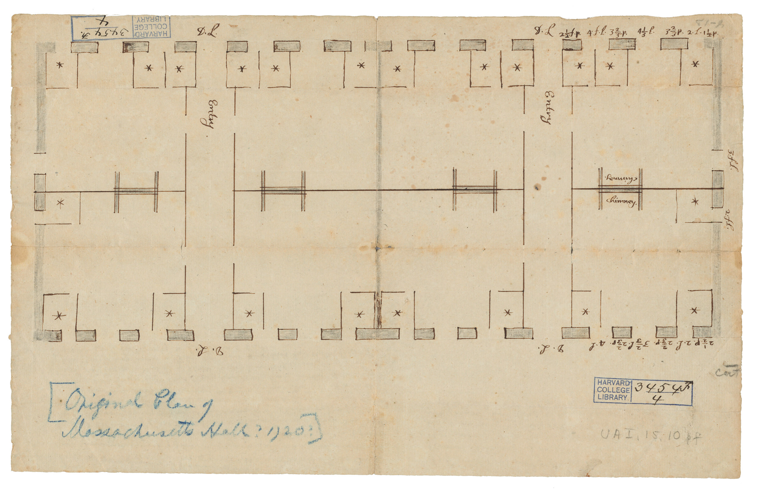 1718 blueprint of Mass Hall.