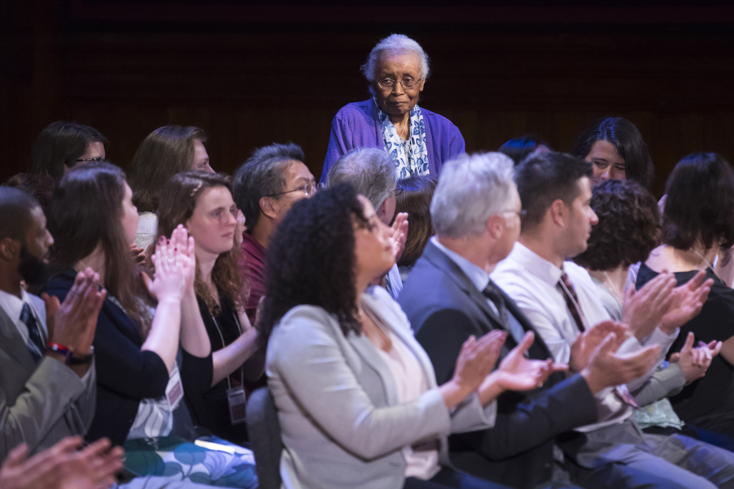 Ruth Hill stands to applause.