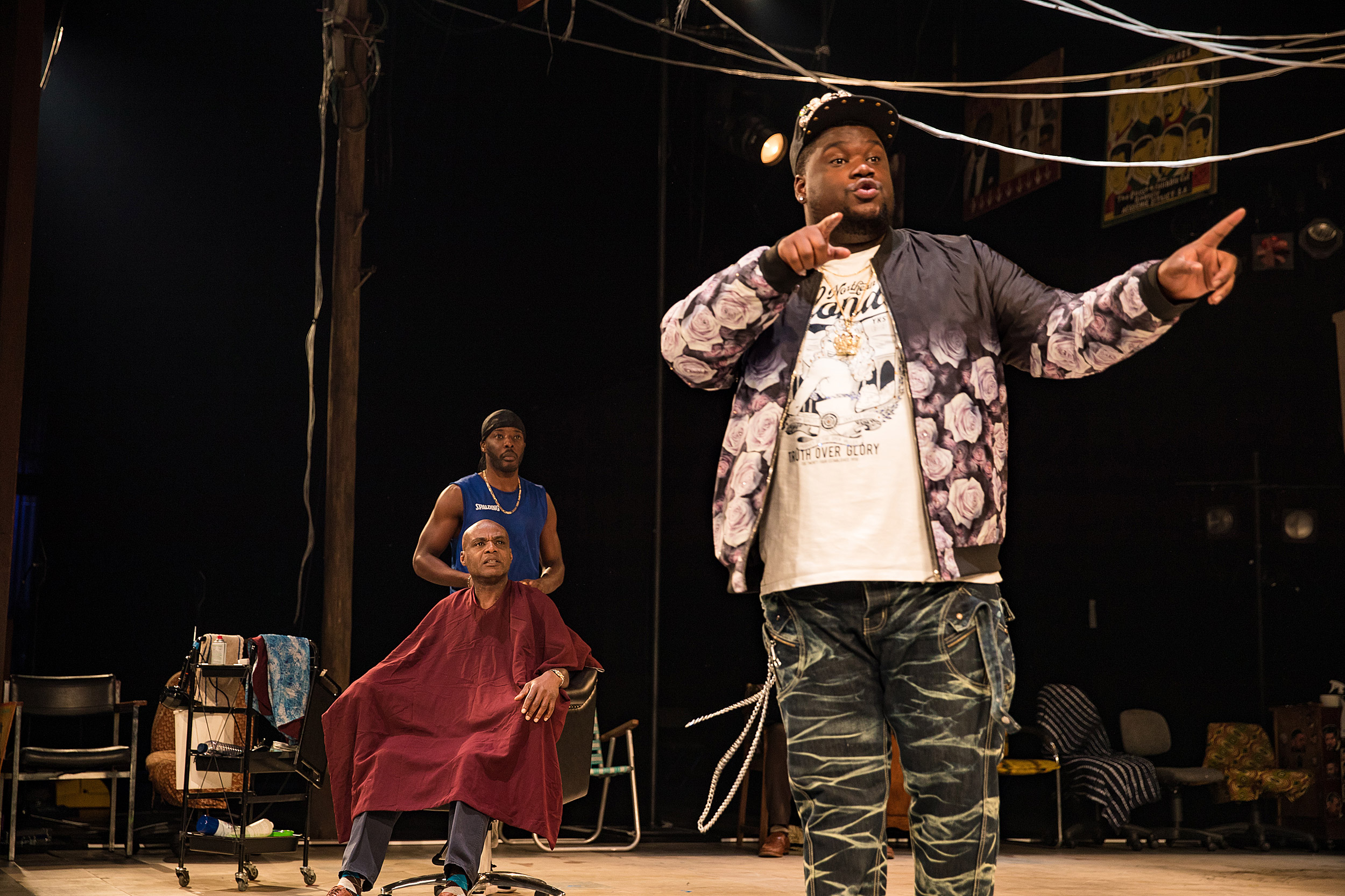 Maynard Eziashi, Solomon Israel, and Tuwaine Barrett in "Barber Shop Chronicles."