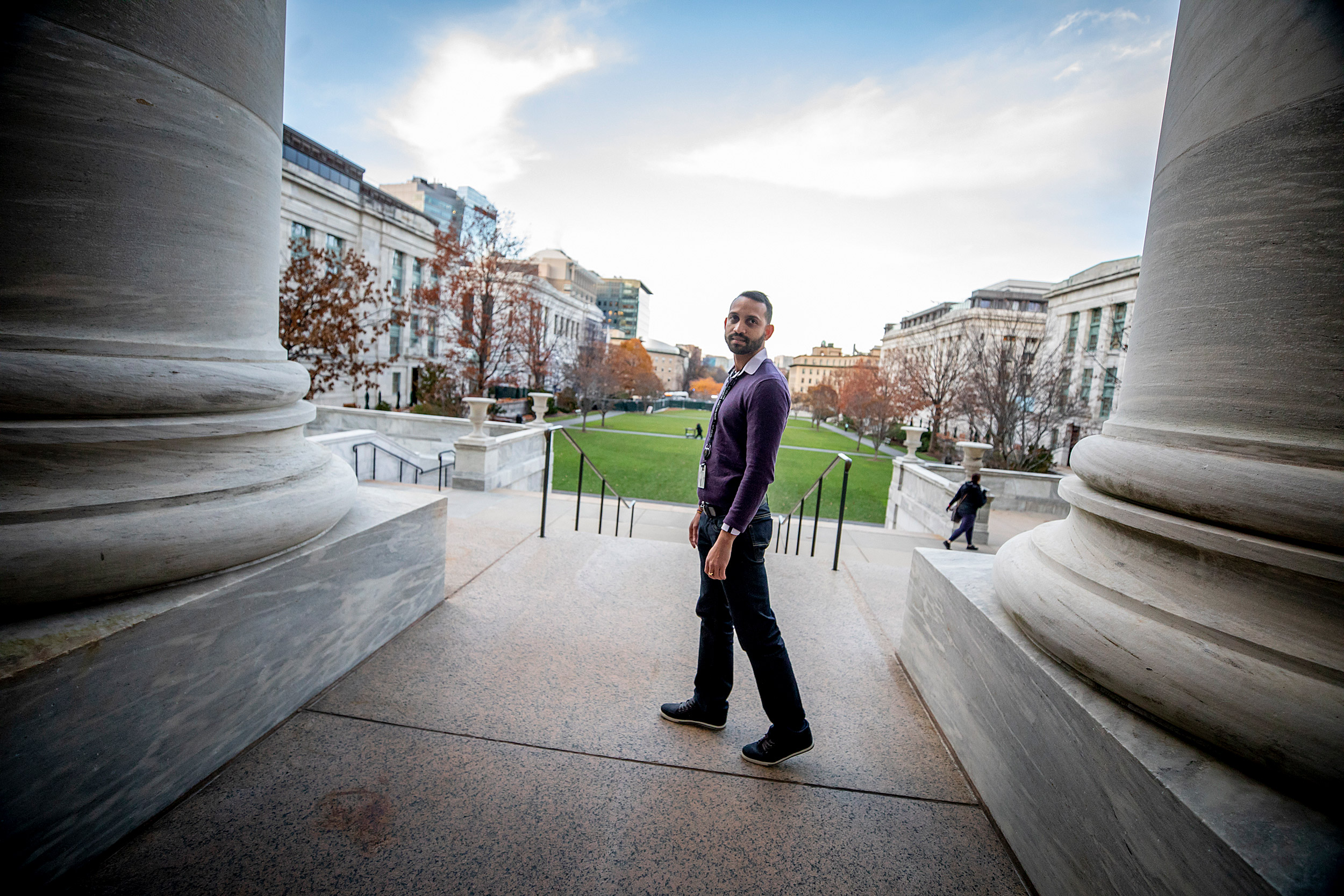 Calixto Saenz on the steps of Harvard Medical School