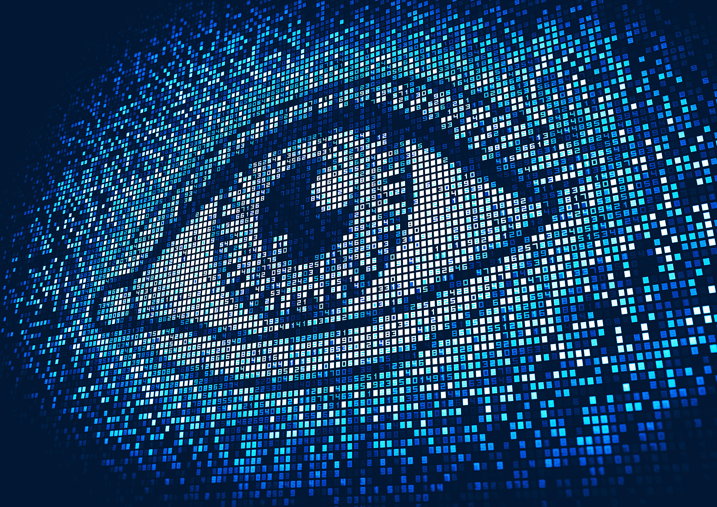 Eye lit up on digital display screen.