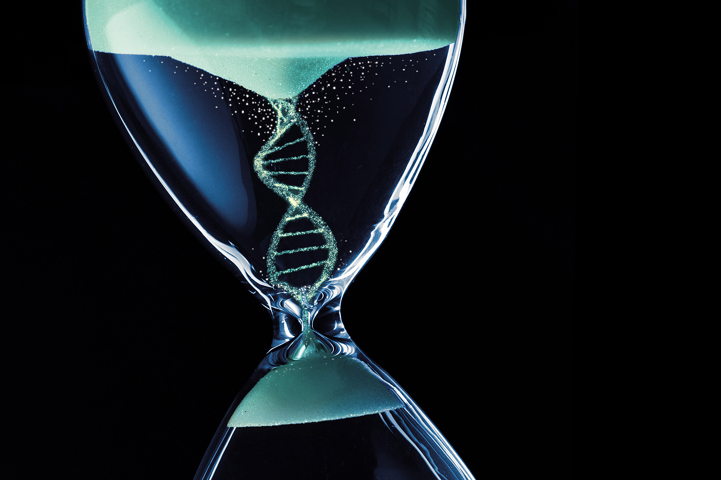 Illustration of sand forming DNA in hourglass.