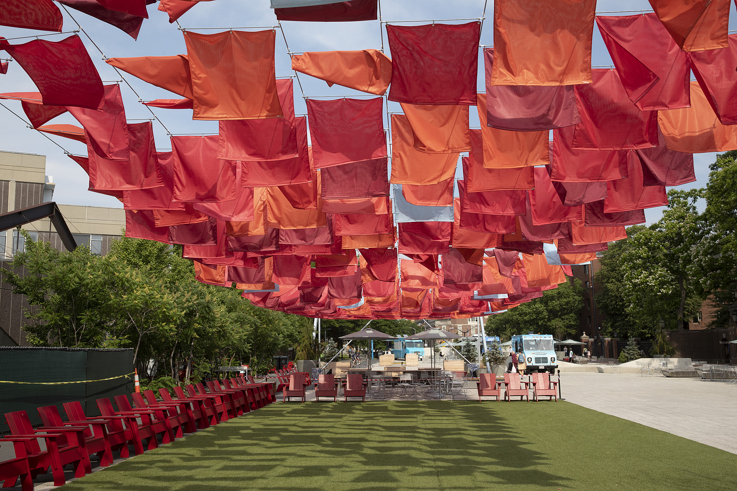 Red fabric flowing in the wind