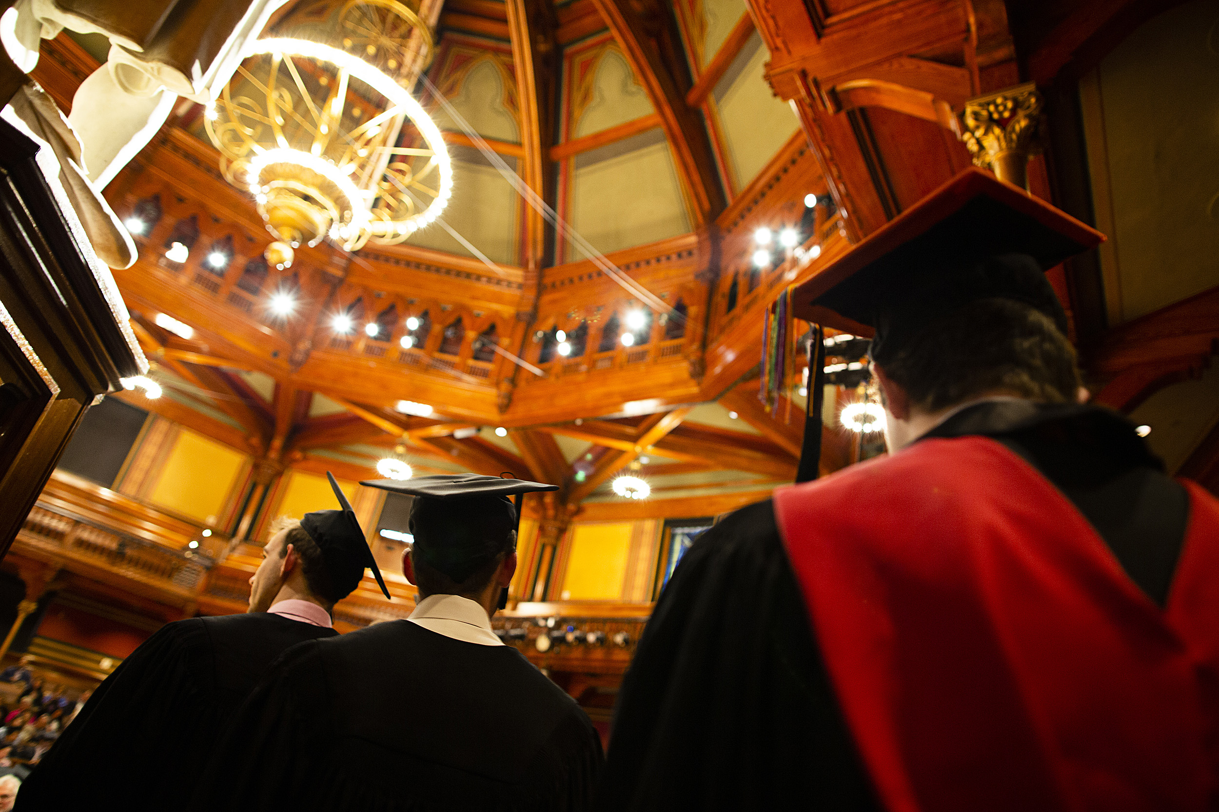 Students enter Sanders Theatre.