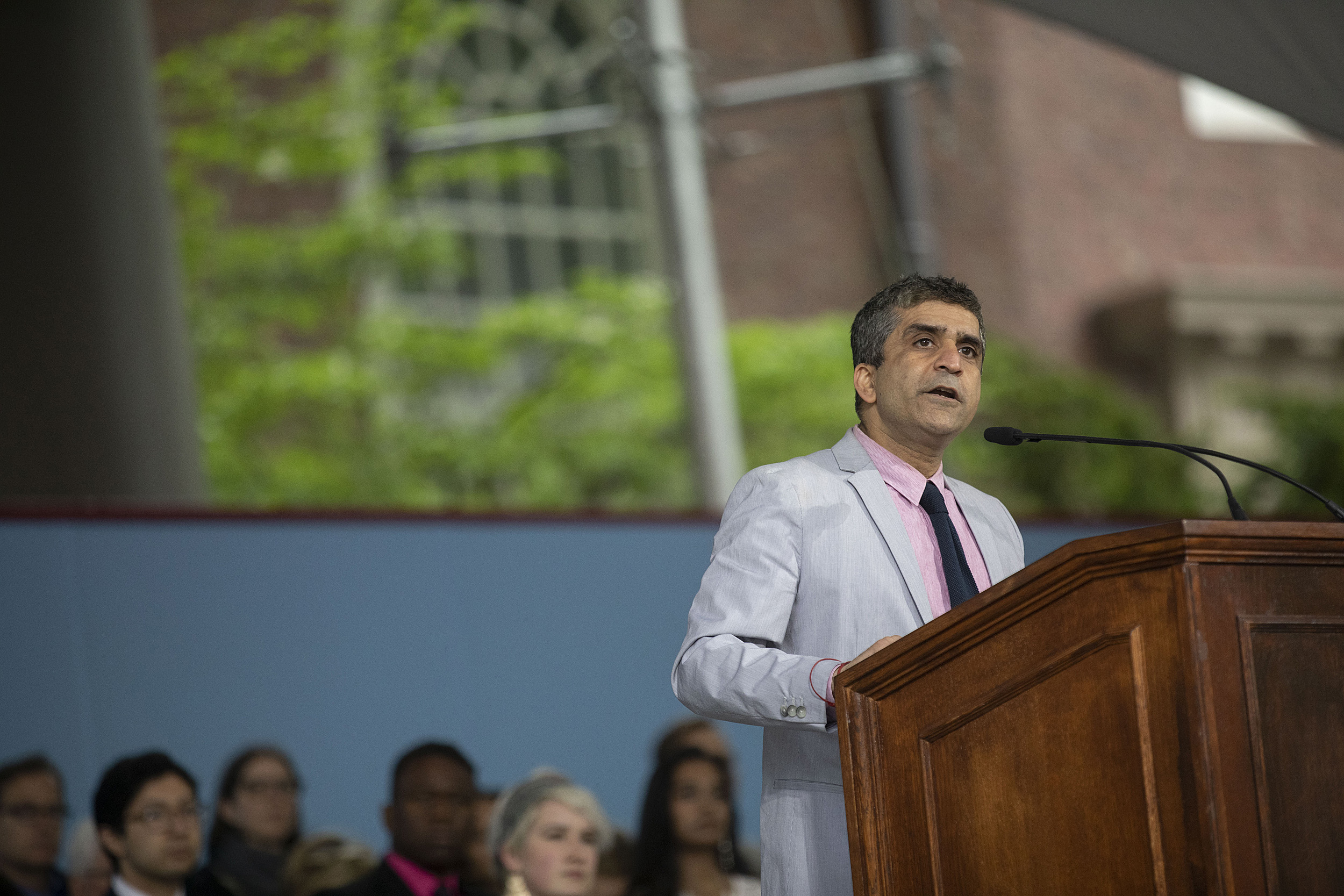 Dean of Harvard College Rakesh Khurana speaks at the podium