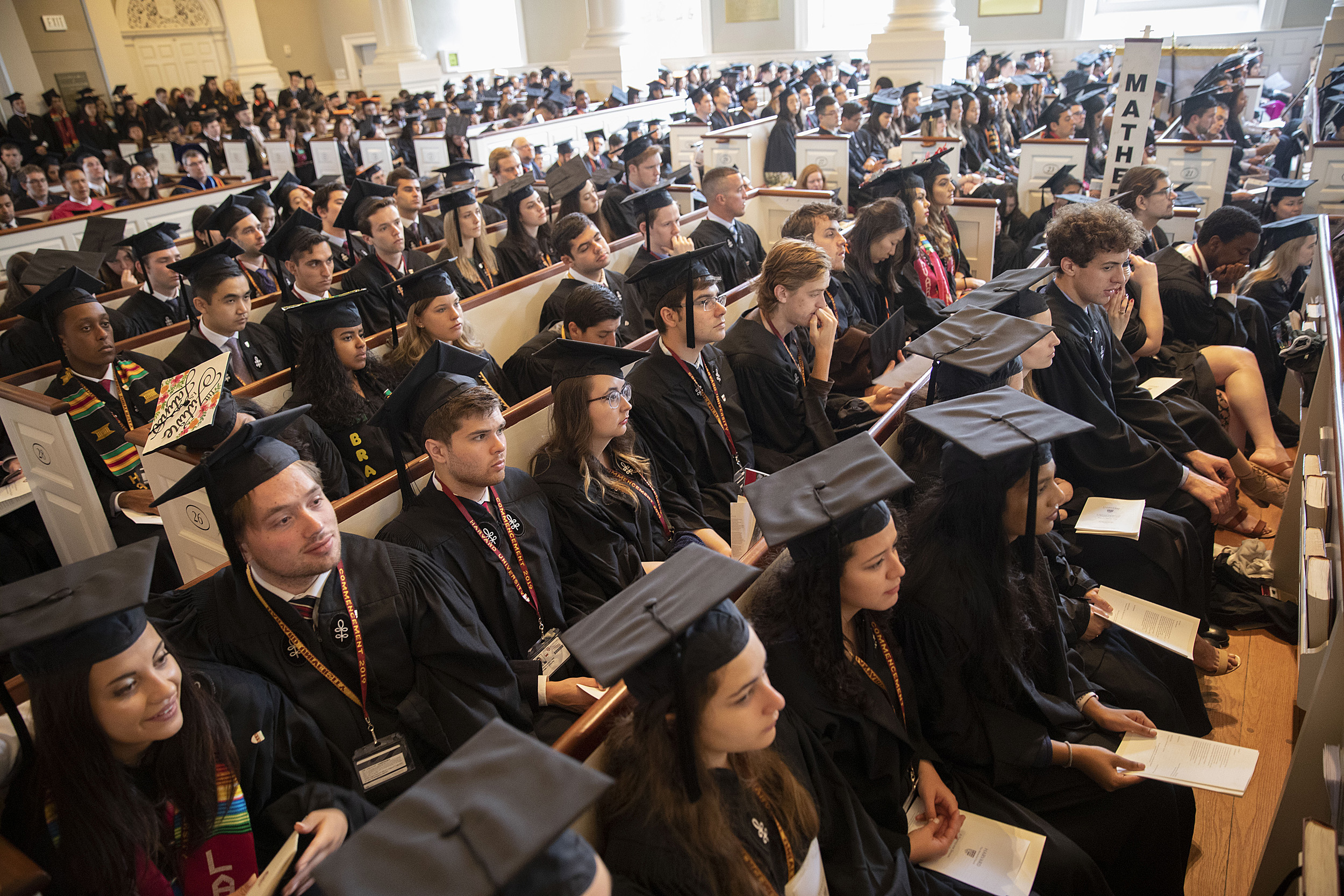 Students attend Senior Chapel service in Harvard Memorial Church