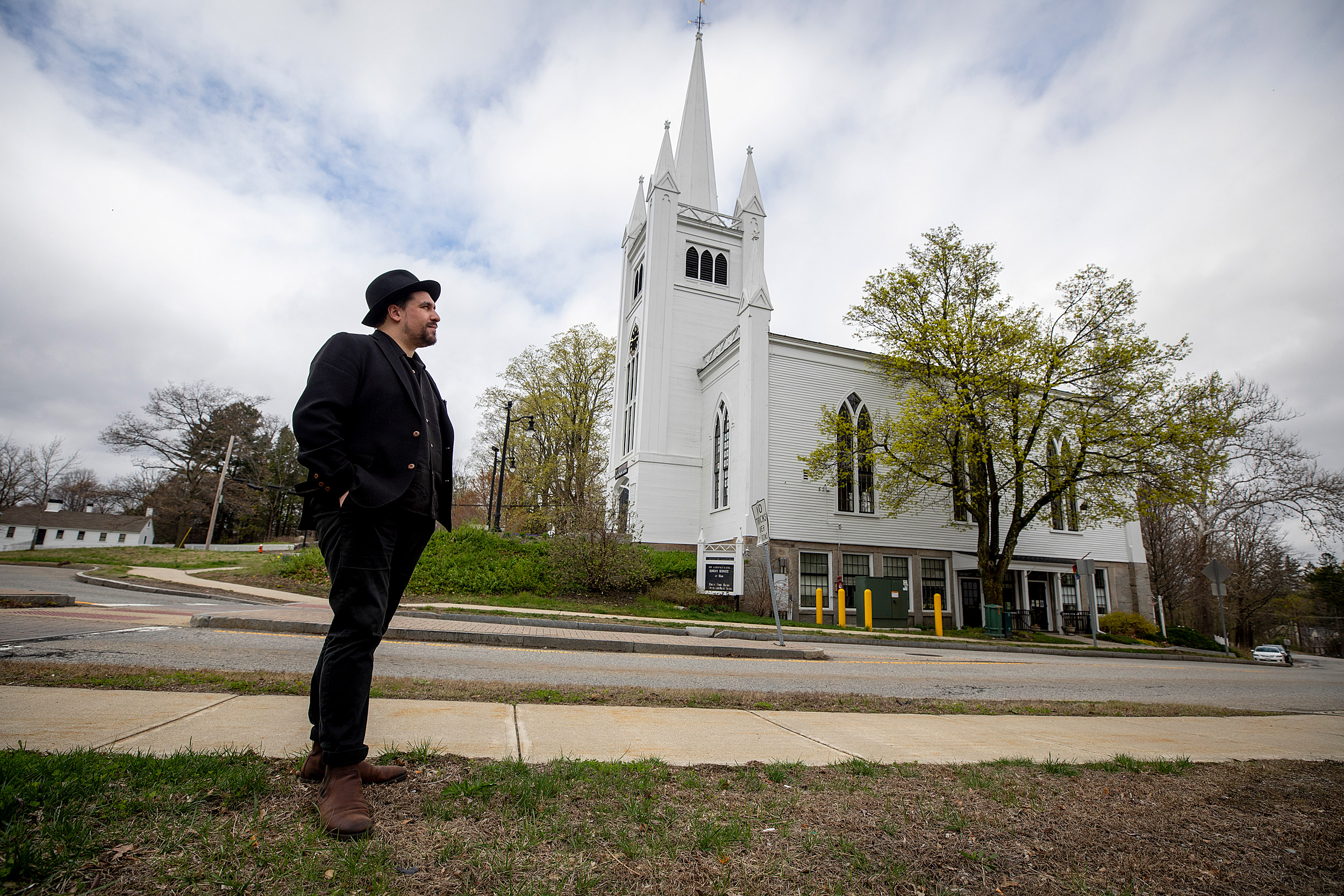 Israel Buffardi outside North Andover Unitarian Universalist Church.