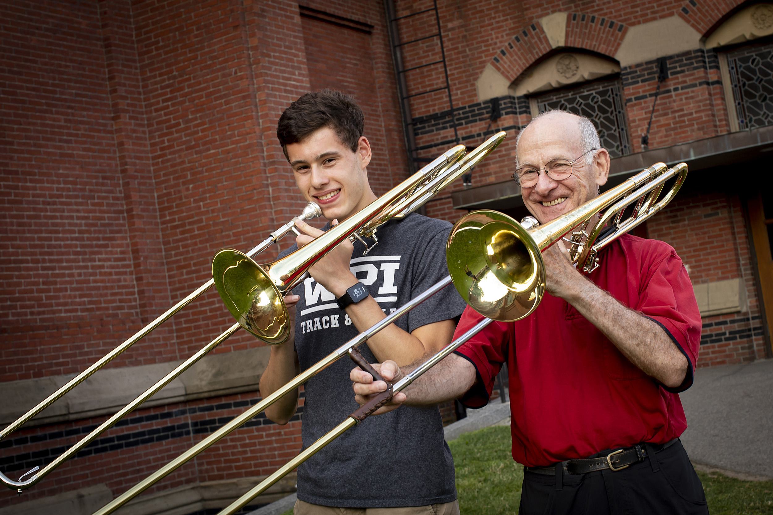 Andrew Yatsushashi, plays trombone as does, David Schwartz.