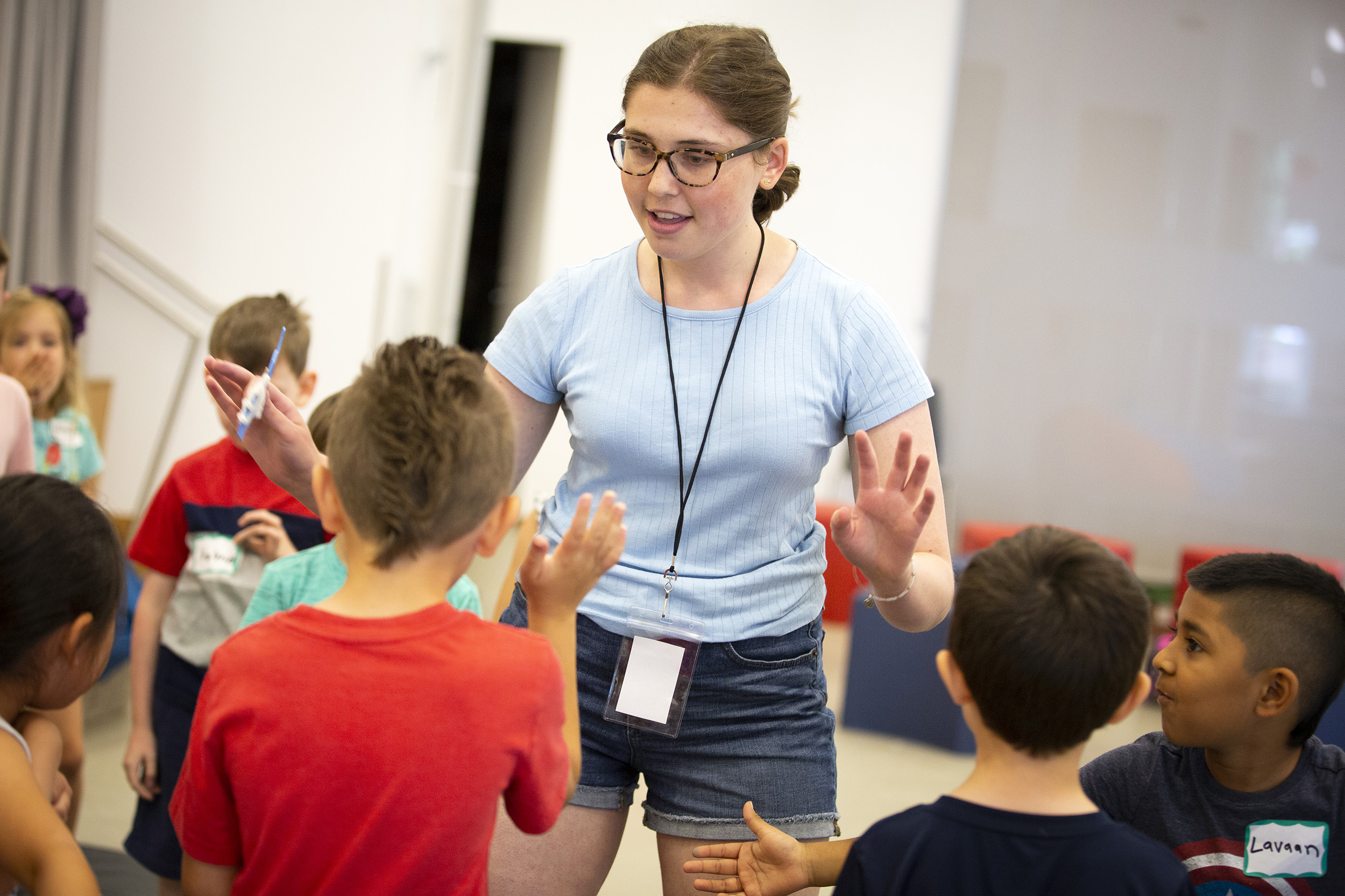 The kids pay close attention as A.R.T. instructor Bella Cavicuhi leads an exercise.