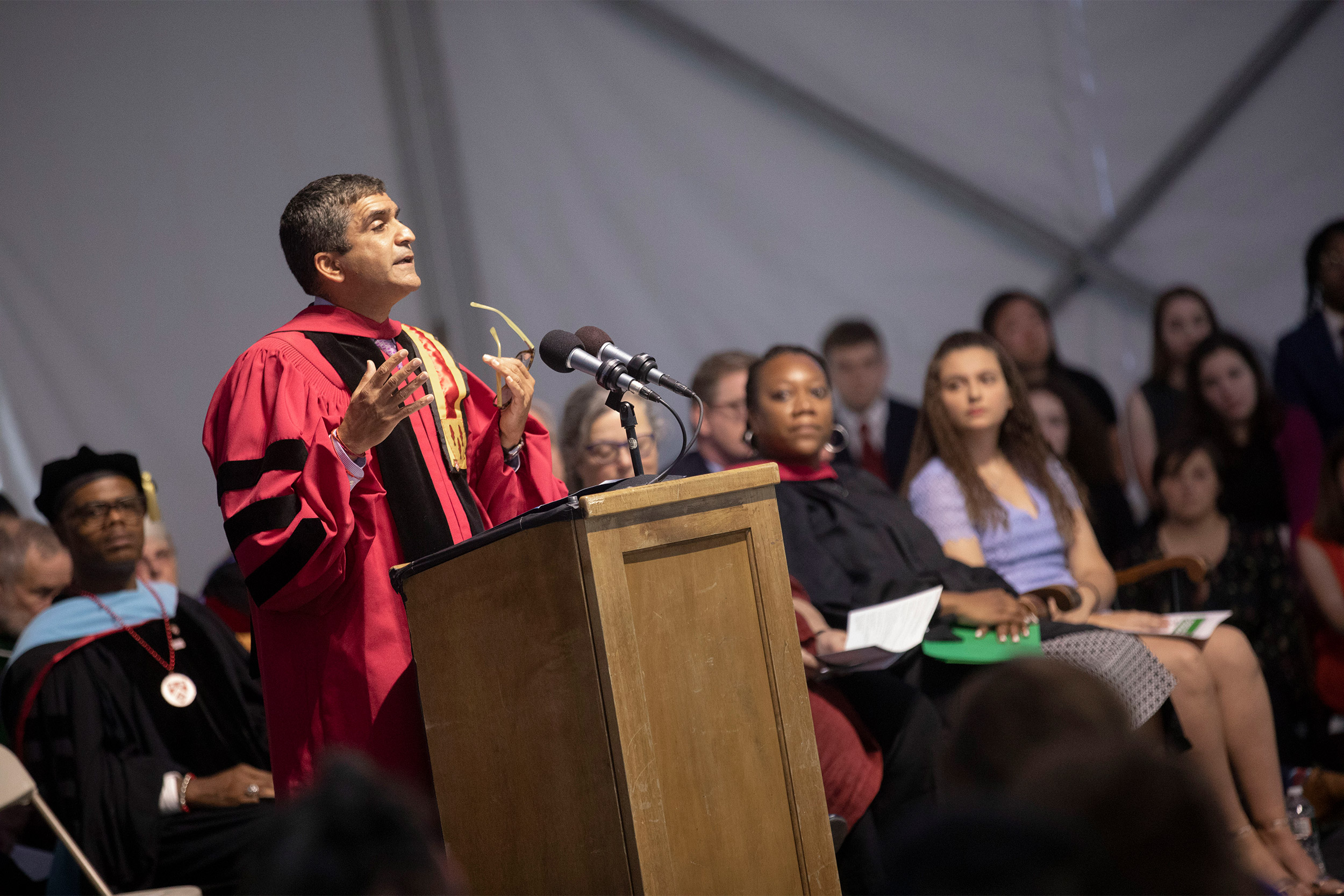 Dean Rakesh Khurana, addresses students