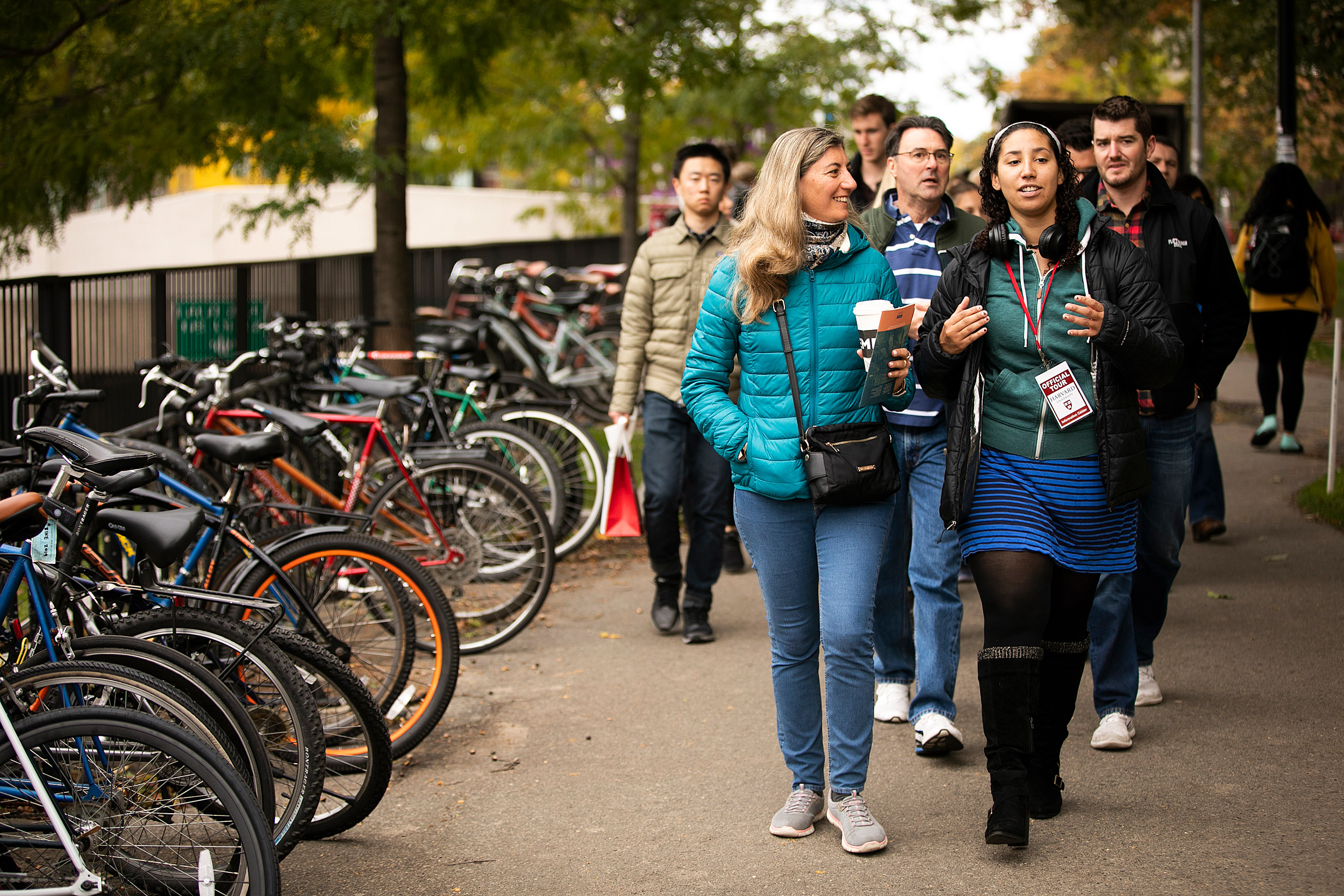 Tour group proceeds through Harvard Yard.