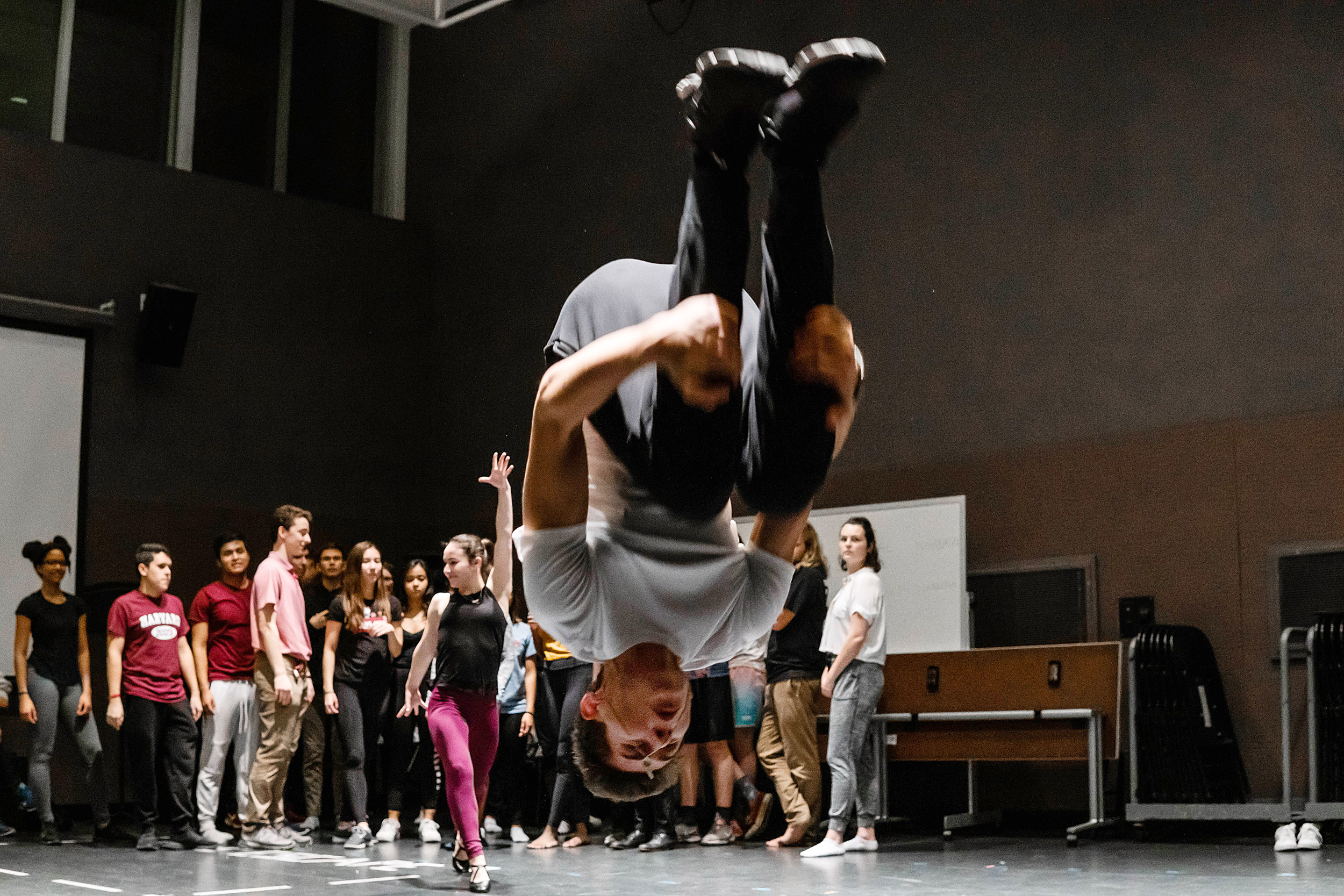 Performer does a backflip