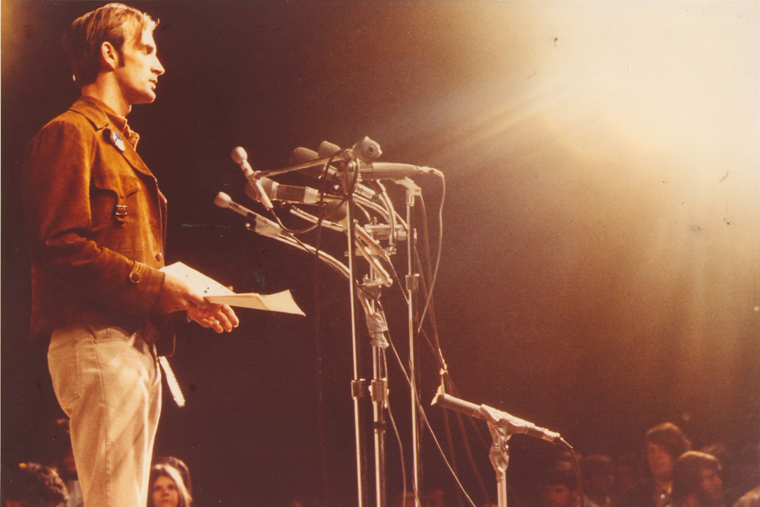 Denis Hayes gives a speech on the first Earth Day.