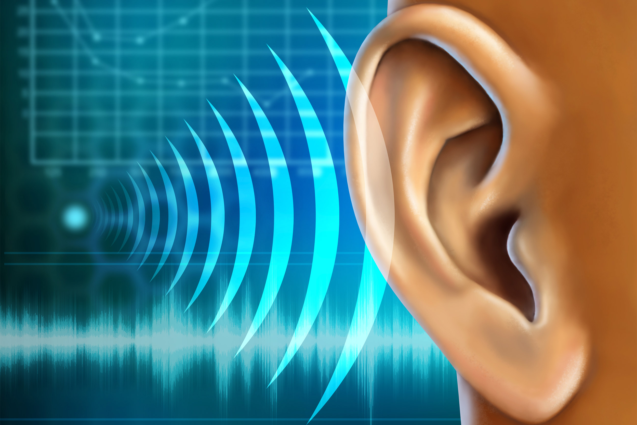 Illustration of an ear getting sound signals.