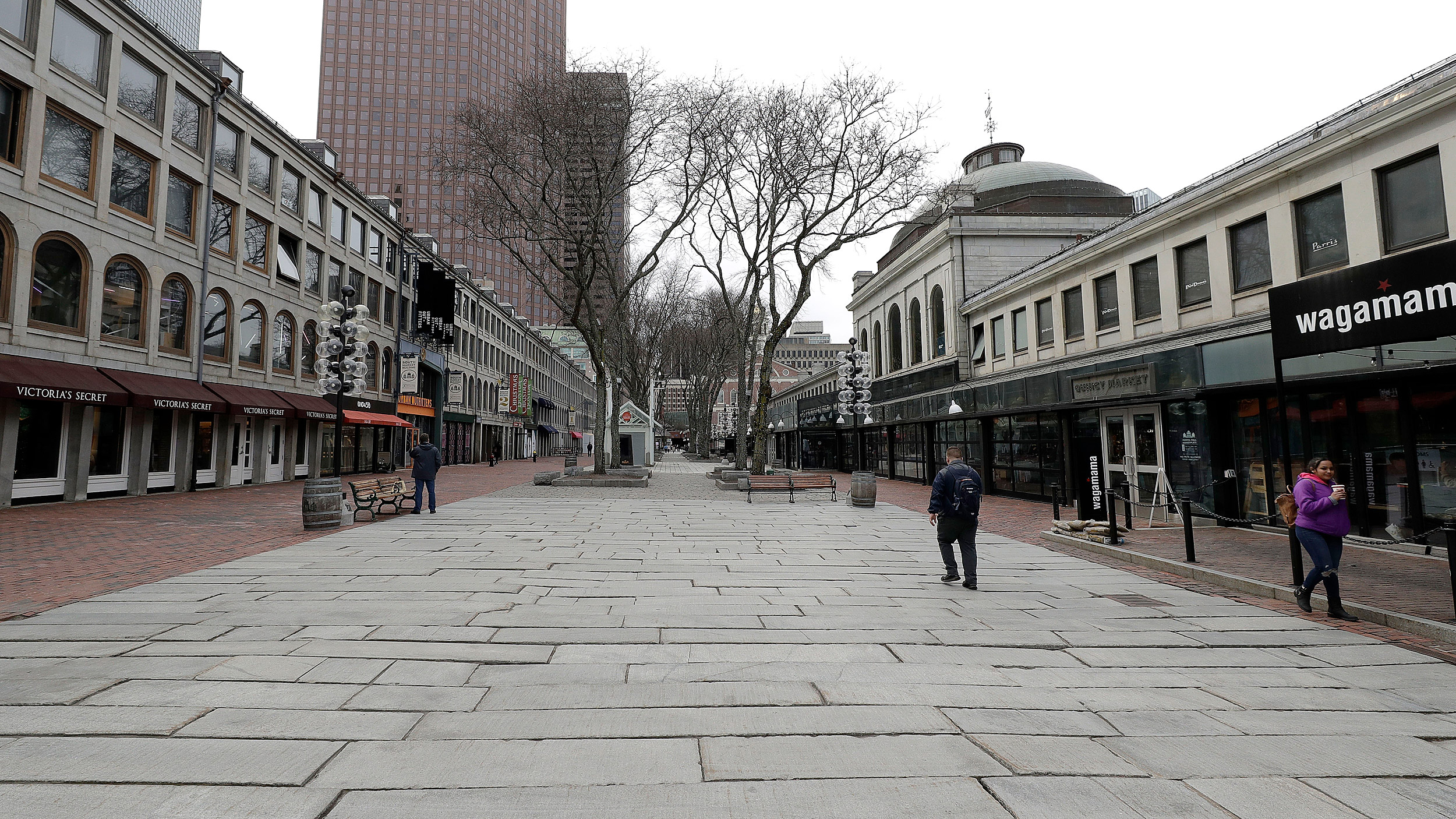 An empty Quincy Market in Boston.