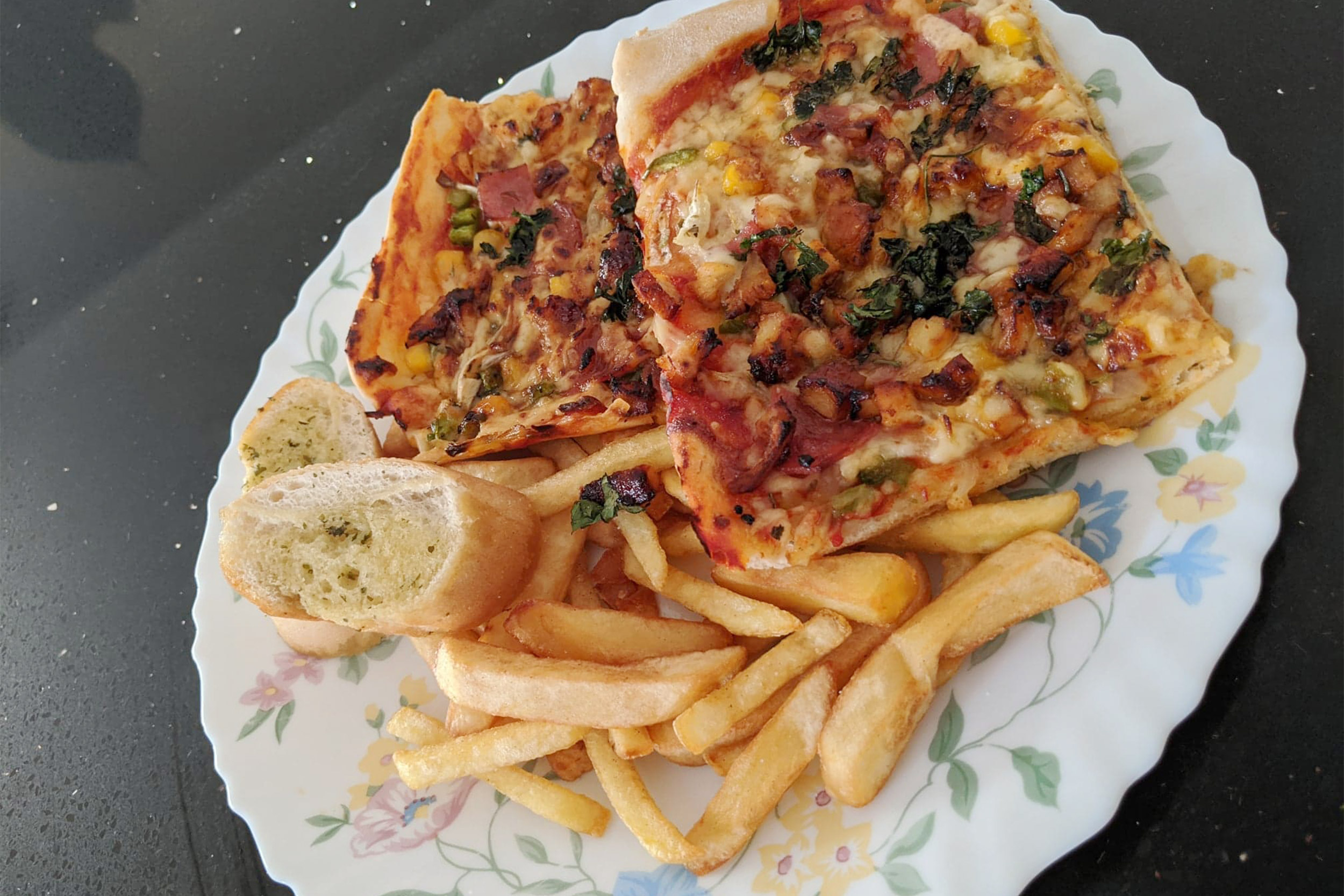 Pizza and fries, Annenberg style.