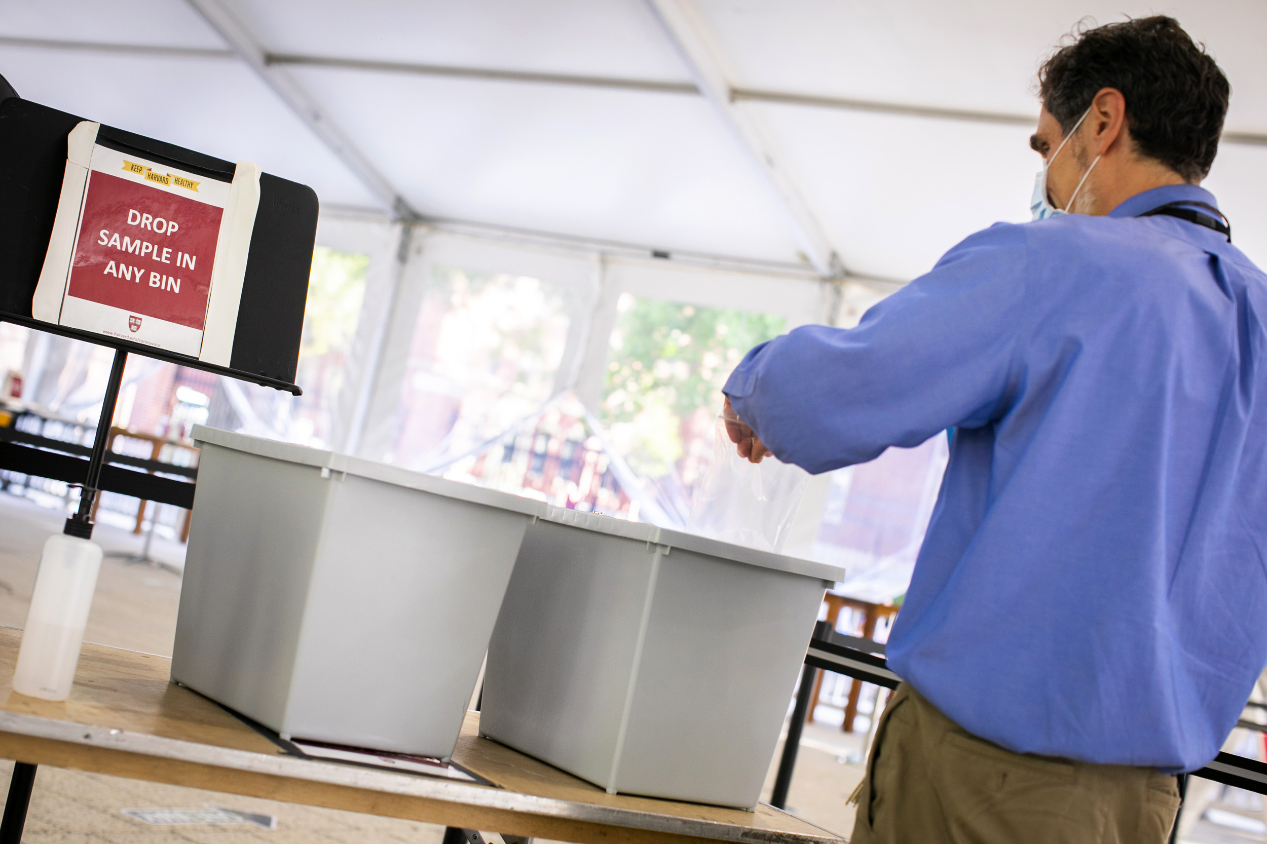 Drop off bins for COVID-19 self-administered tests.