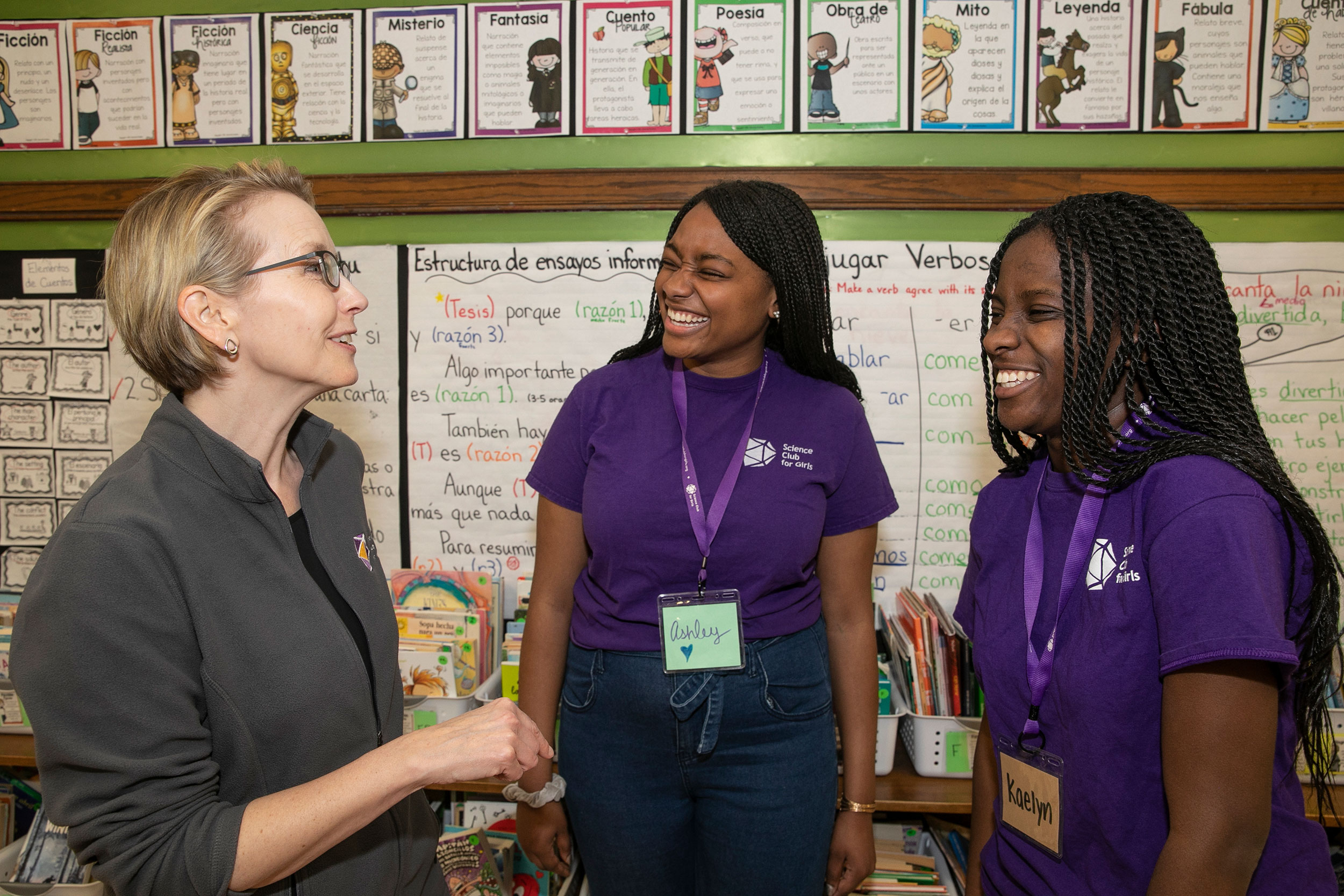 Ashley Cooper (middle) and Kaelyn Brown (right) with Bonnie Bertolaet.