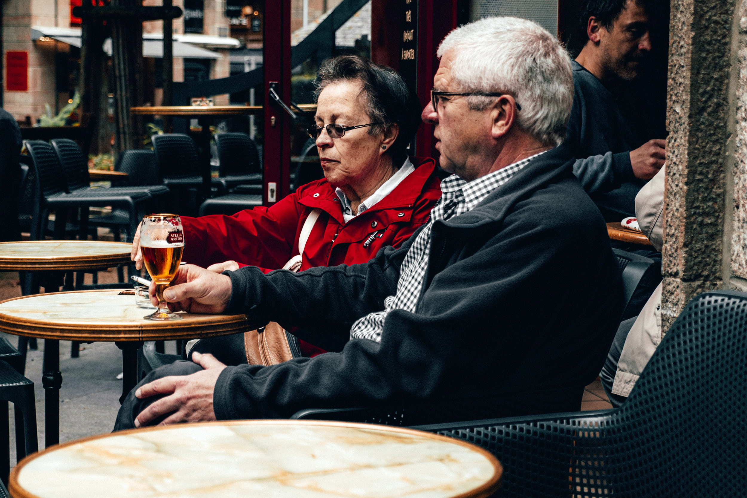 Couple drinking and smoking.