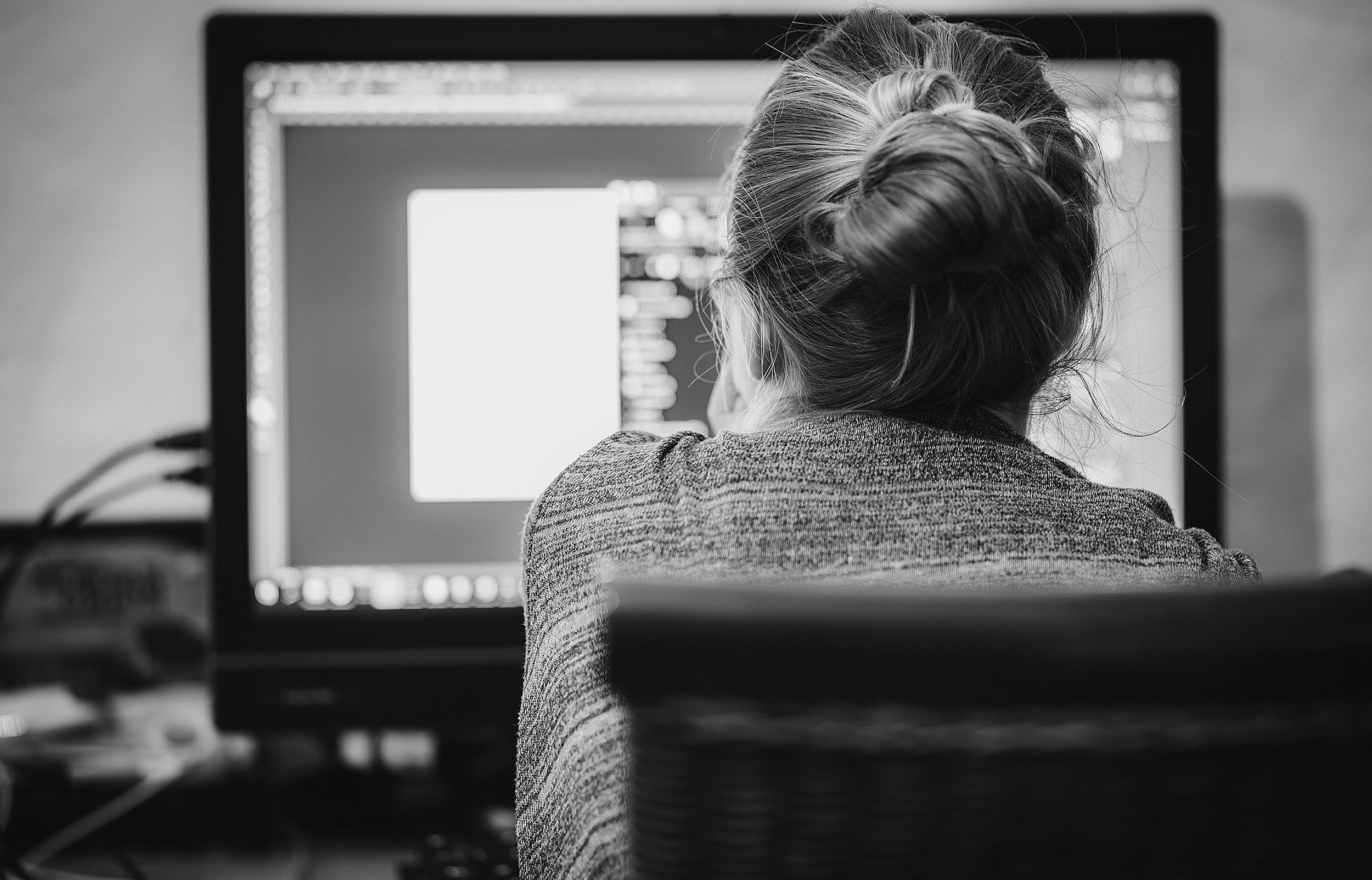 Person sitting in front of a computer;