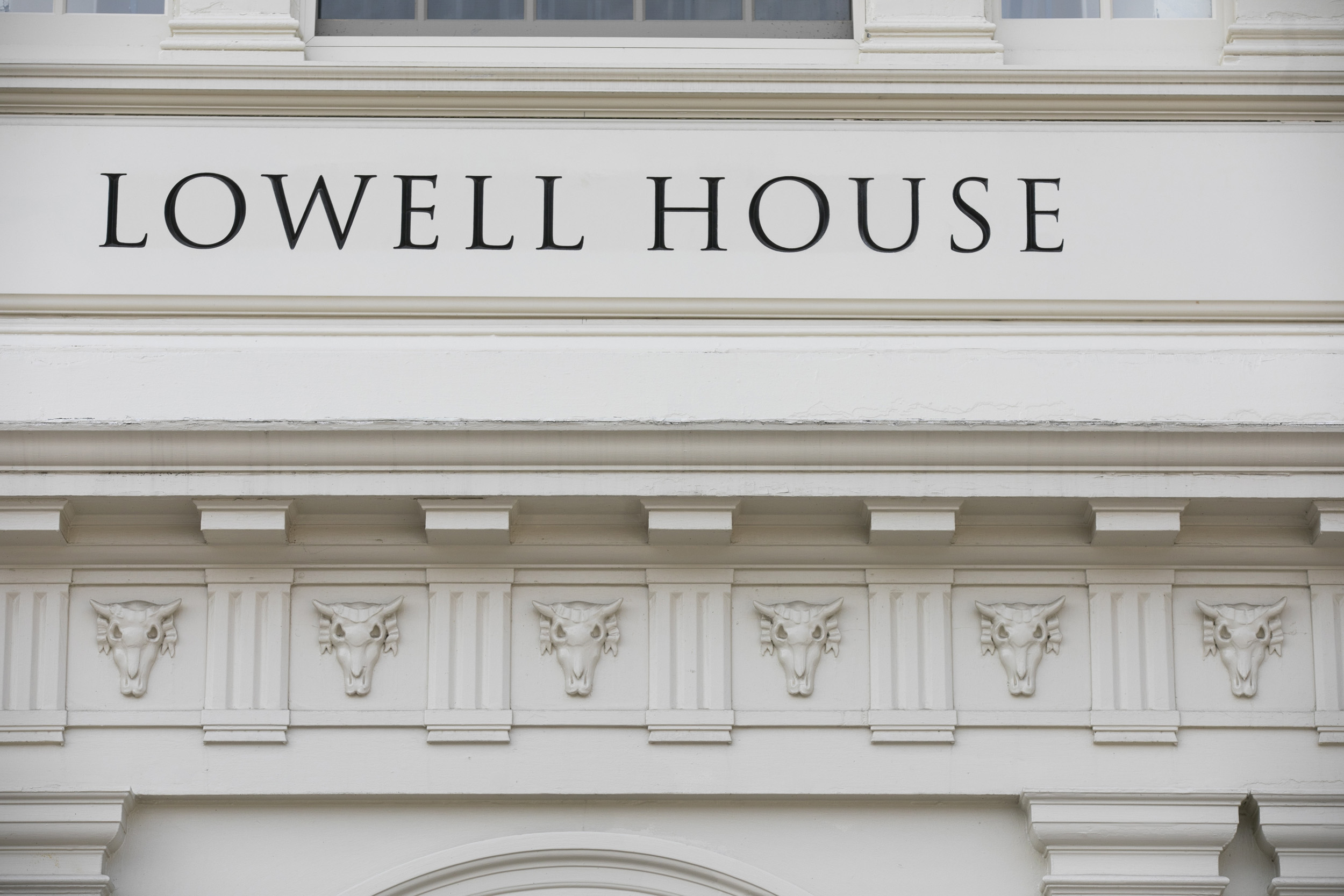 Cattle skulls mark the entrance to Lowell House.