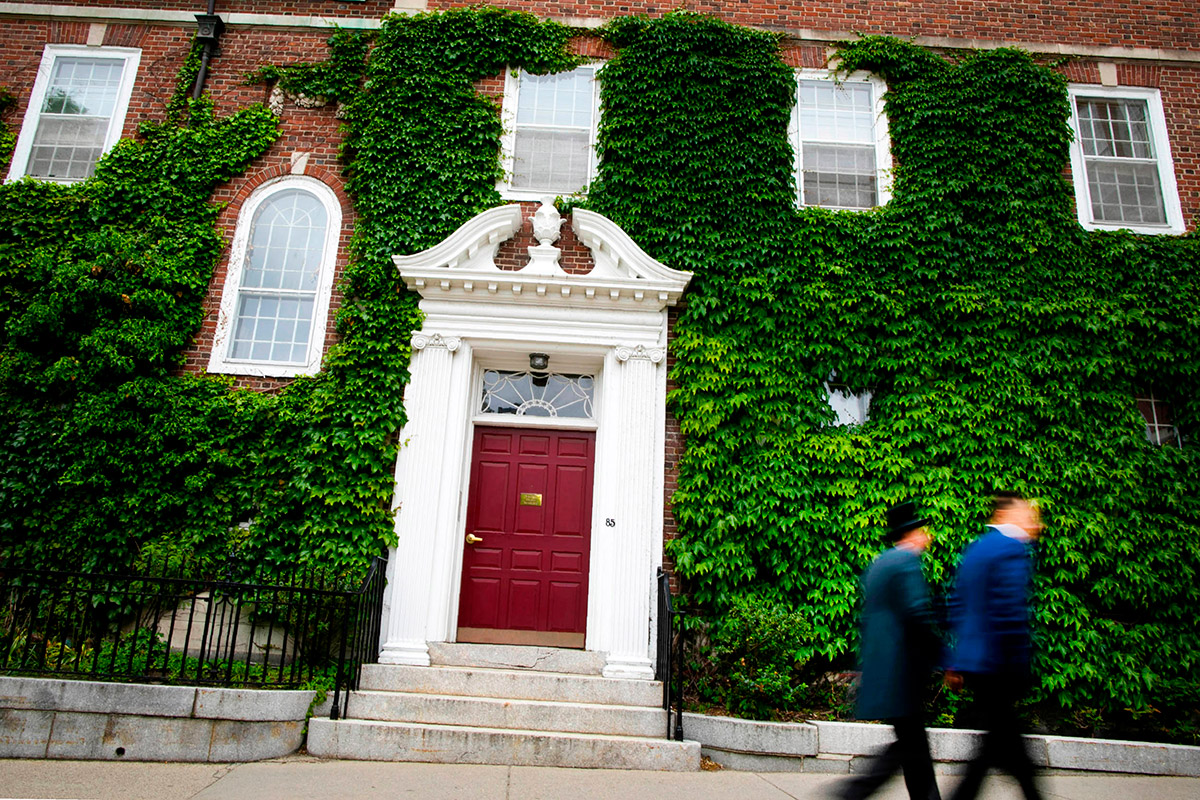 Walking through Harvard Yard.