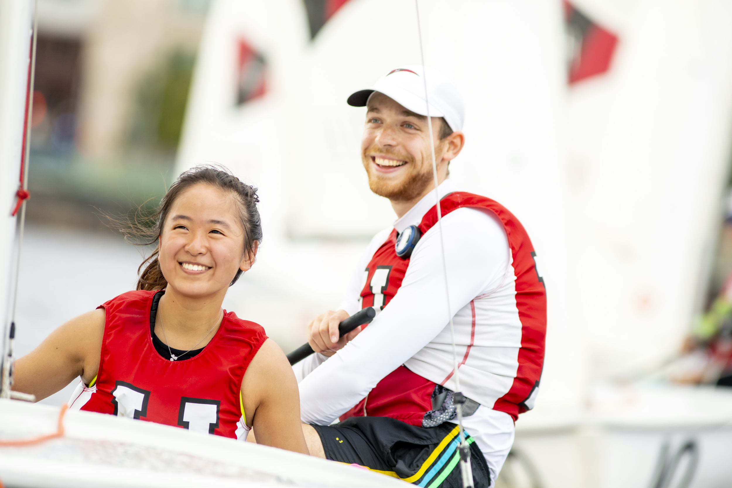 Carolyn Wang, an expected December 2023 graduate, with skipper Jonas Nelle ’22.