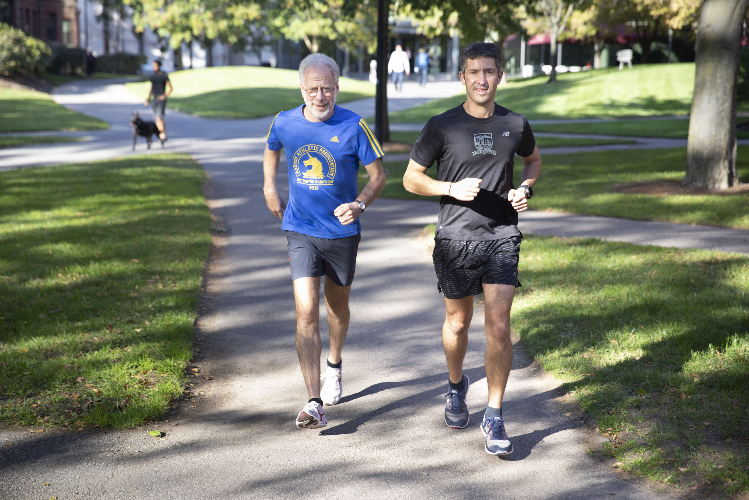 Daniel Lieberman, (blue shirt) and Aaron Baggish.