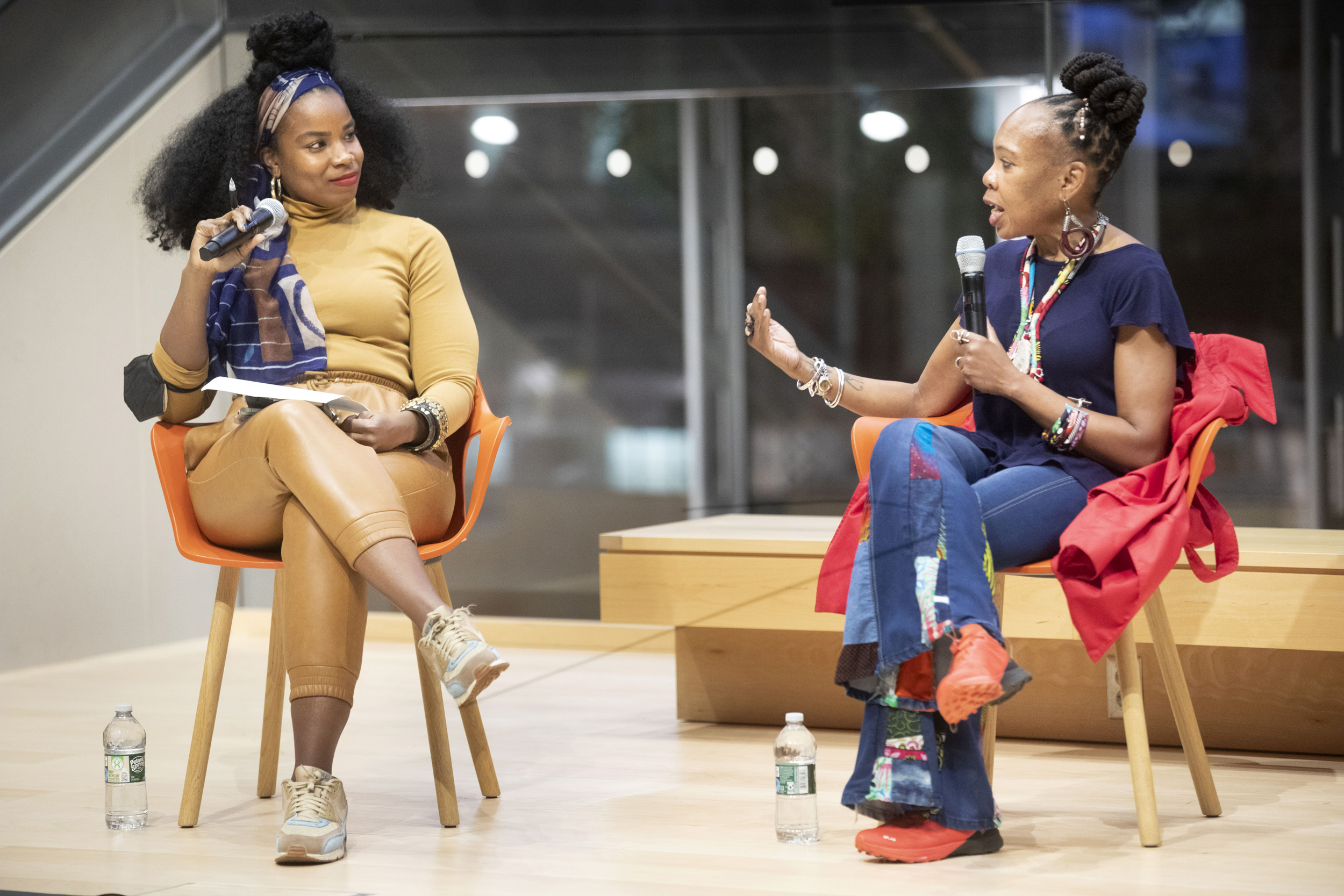 Moderate Felice León (left), a multimedia journalist and 2021-22 Nieman Fellow, and Nailah Randall-Bellinger at the film screening and conversation at Smith Campus Center.