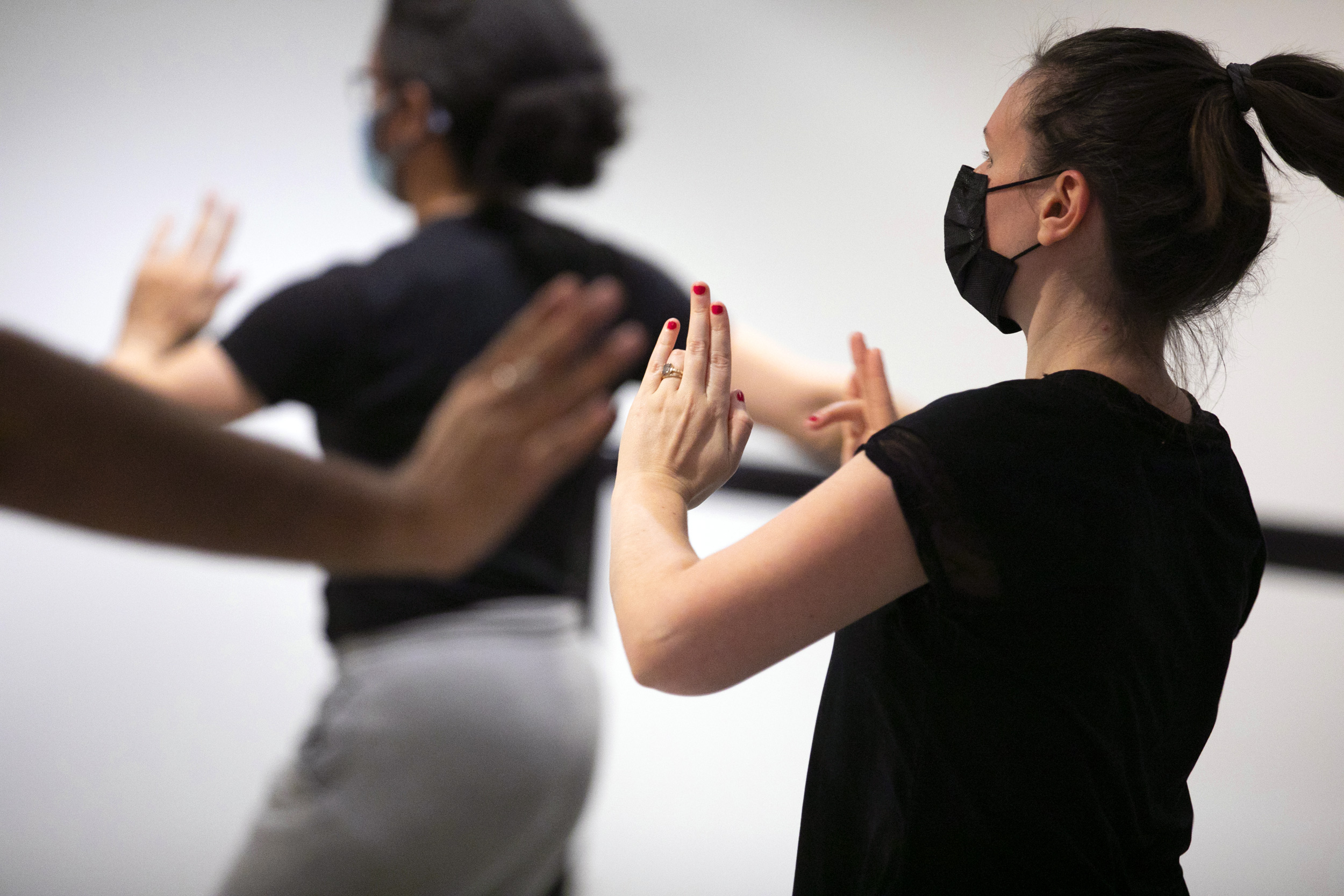 Samantha Jones dances during Bharatnatayam class.