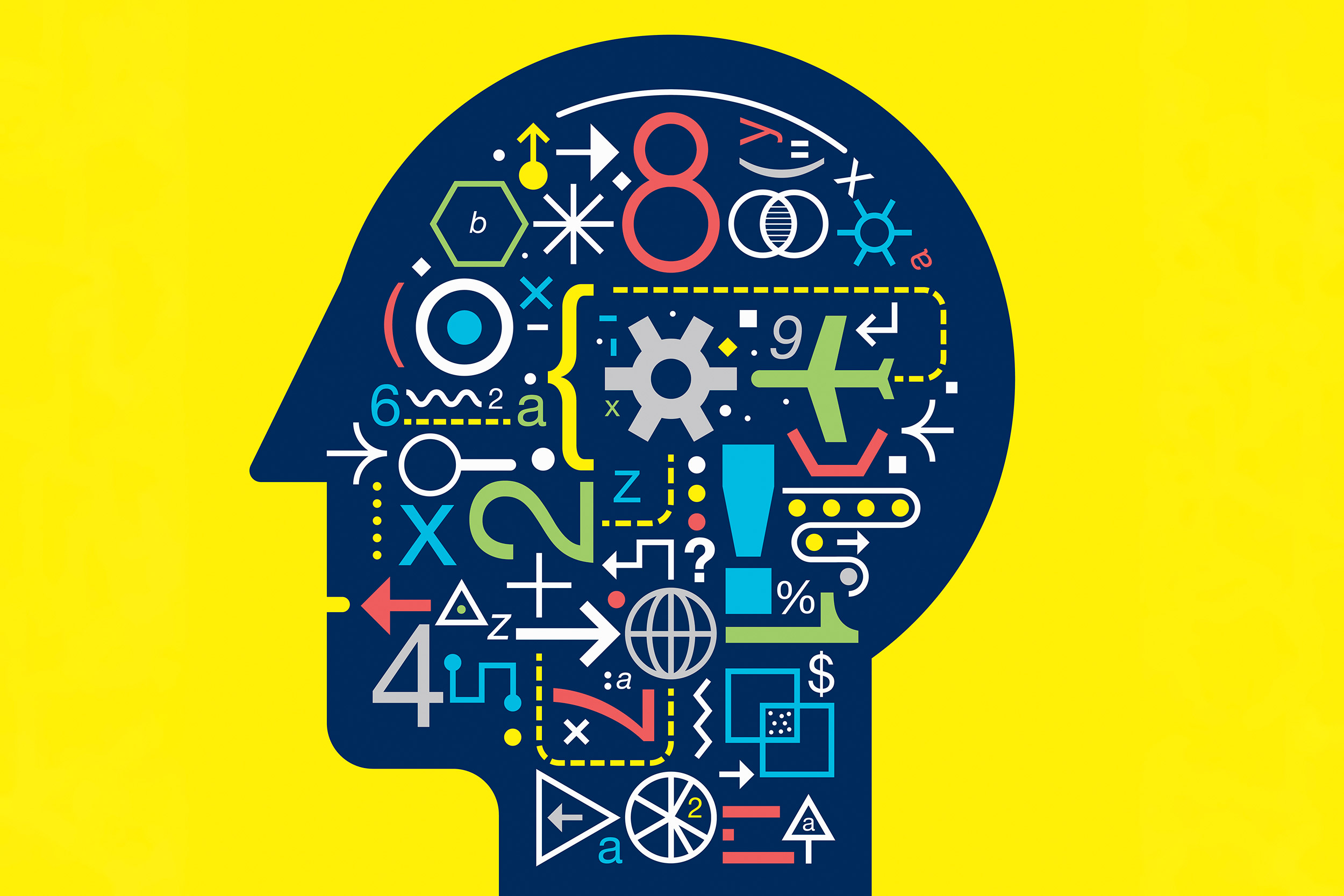 Illustration of head full of data connections.