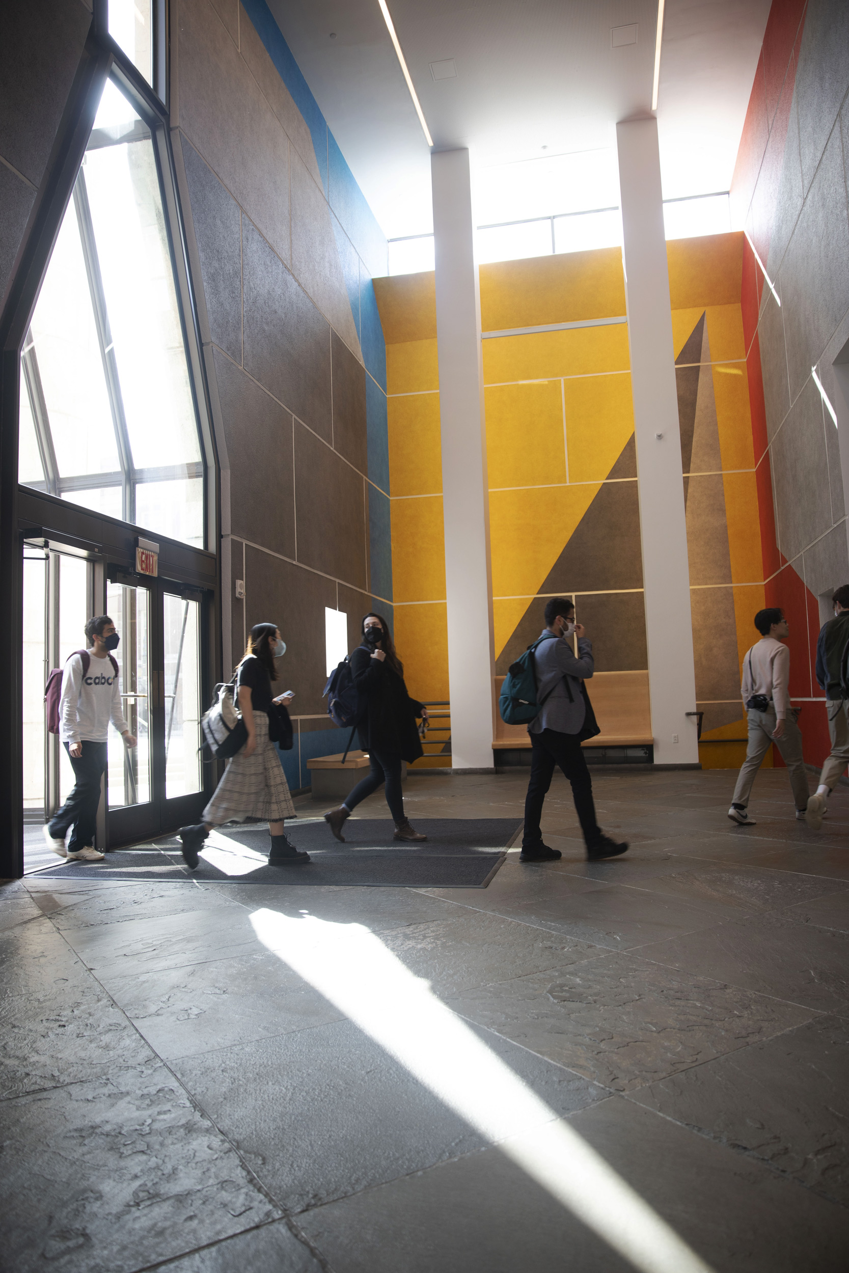 Sol LeWitt’s Wall Drawing #830 brightens the lobby of 485 Broadway Street.