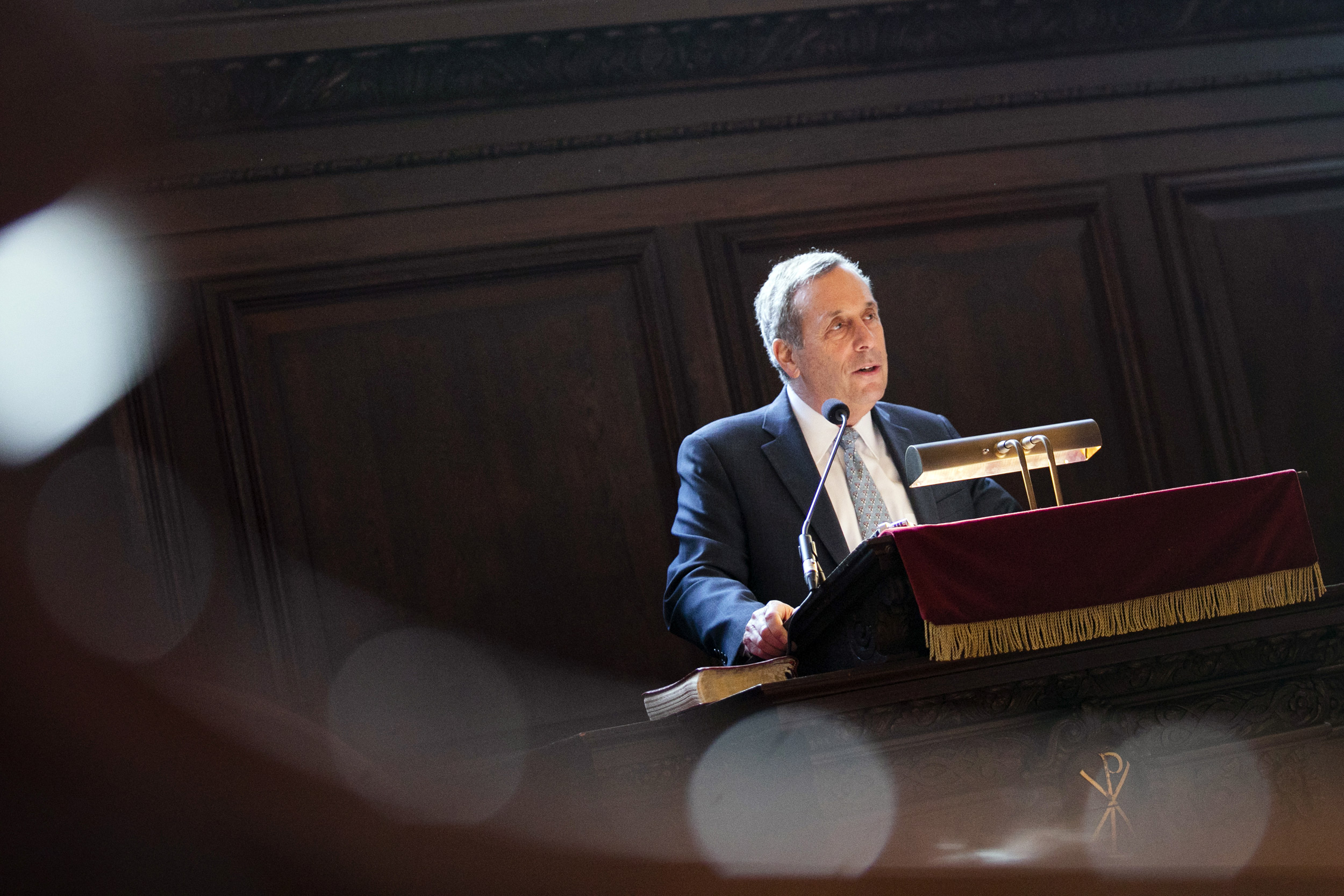 President Larry Bacow at Morning Prayers.