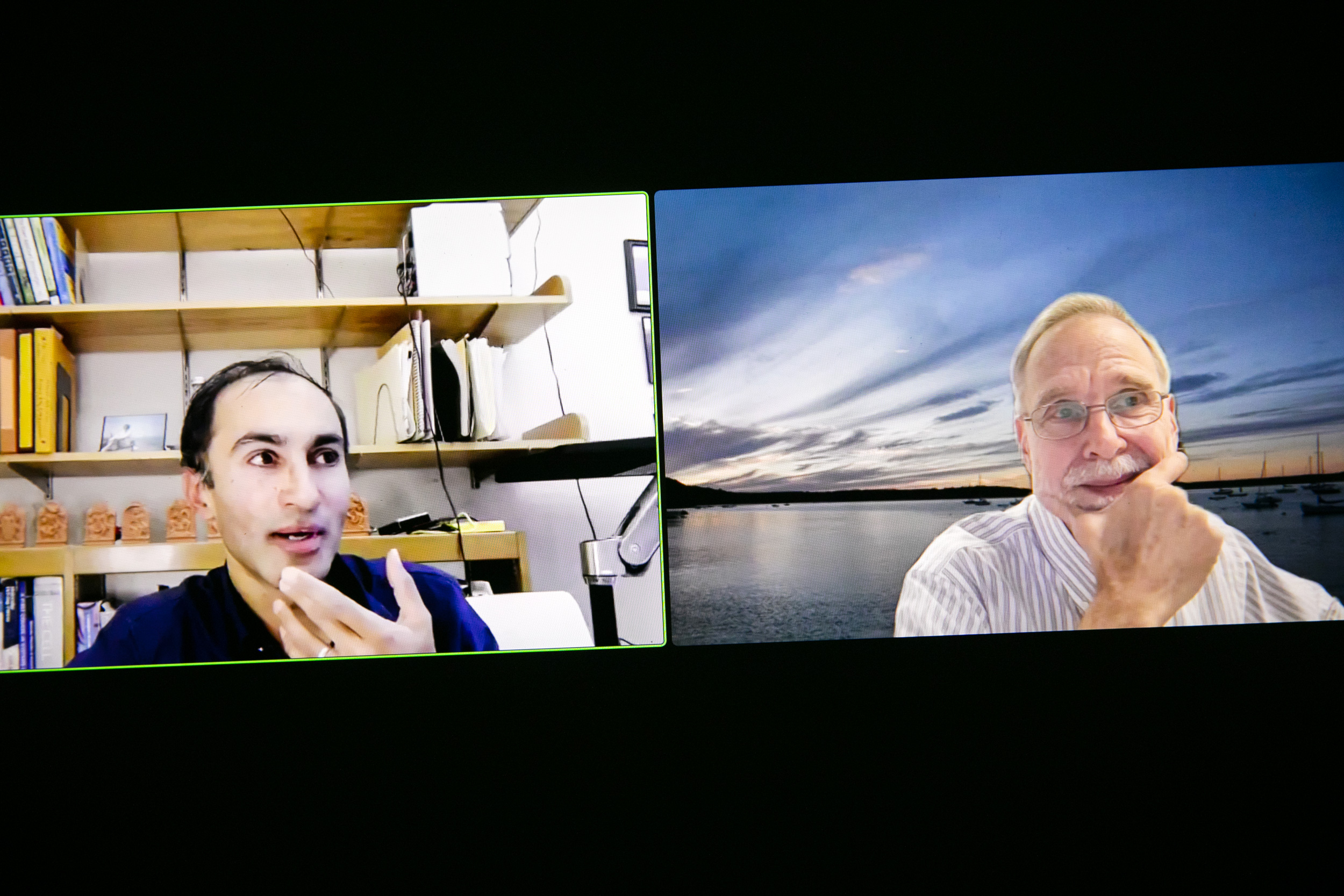 Raghuveer Parthasarathy (top) is joined in conversation by Philip Nelson.