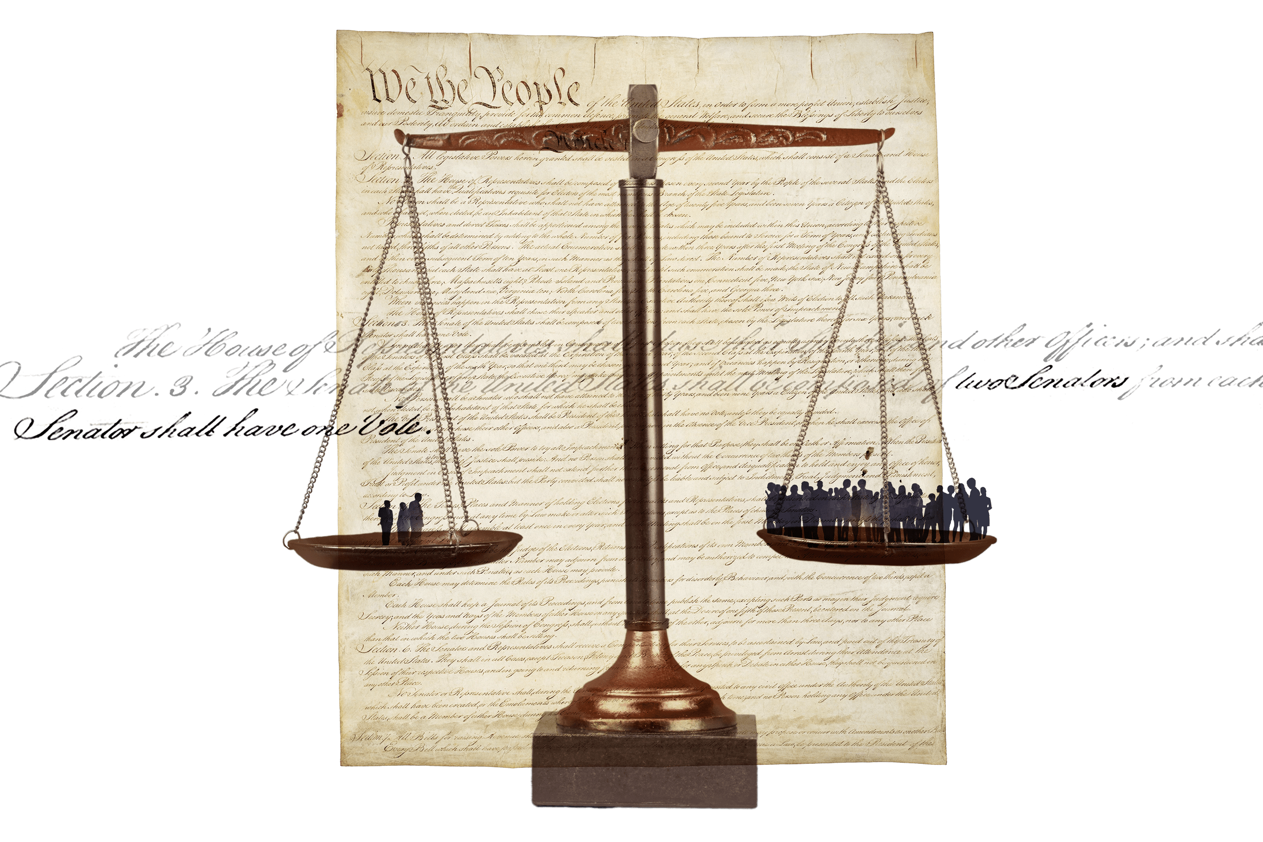 Collage of Constitution and disproportionate voting power.