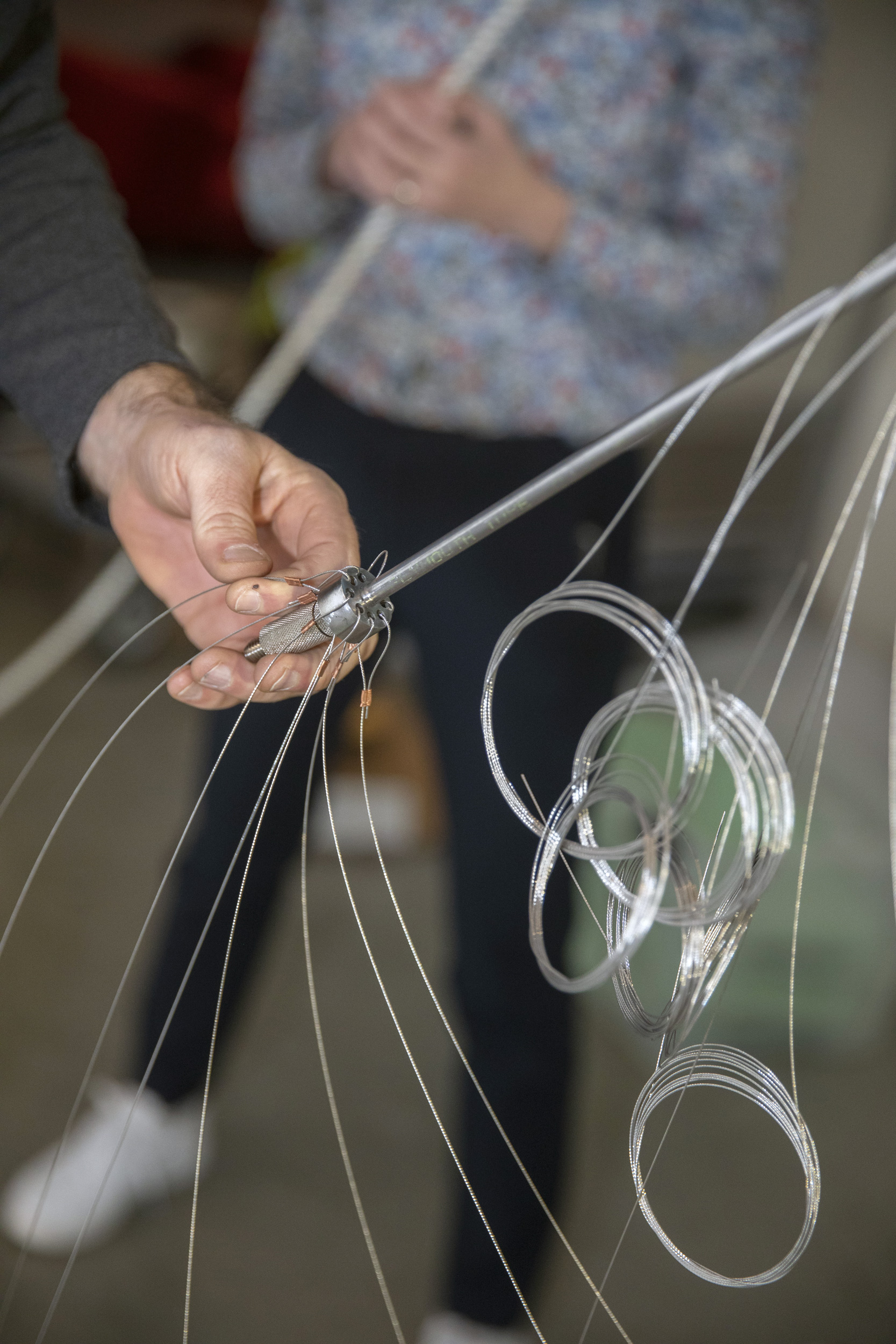 Wires to be used to display the octopus from the ceiling.