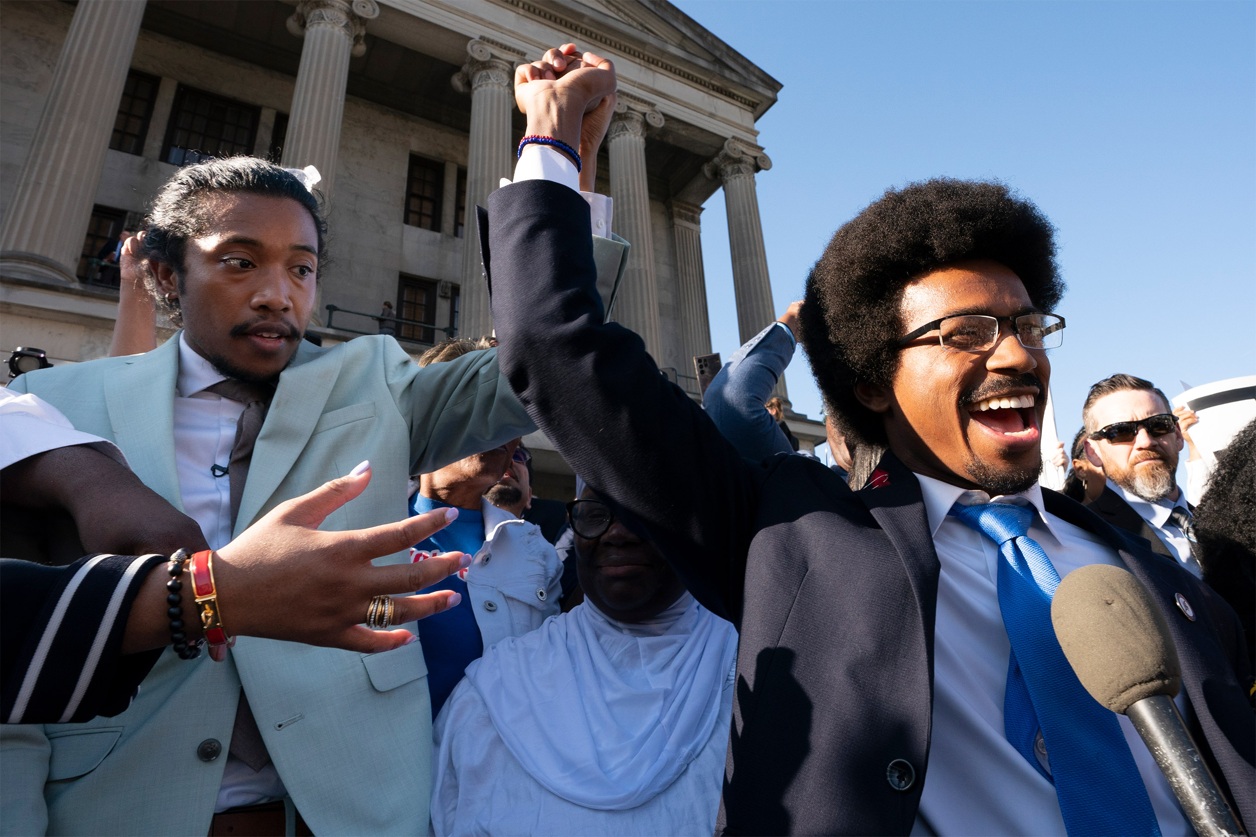 State Rep. Justin Jones, D-Nashville, and expelled Rep. Justin Pearson, D-Memphis,