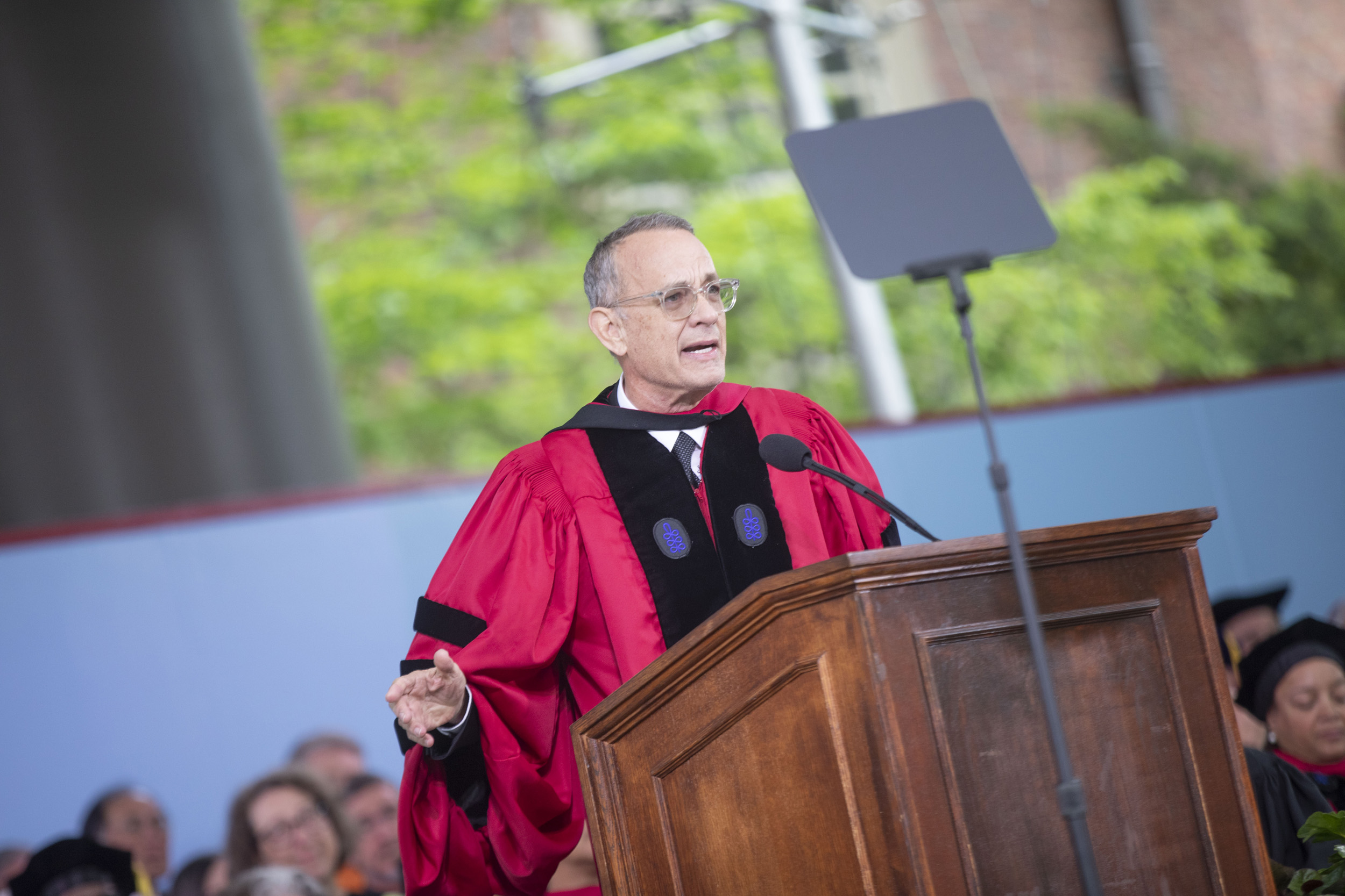 Tom Hanks speaking at Commencement.