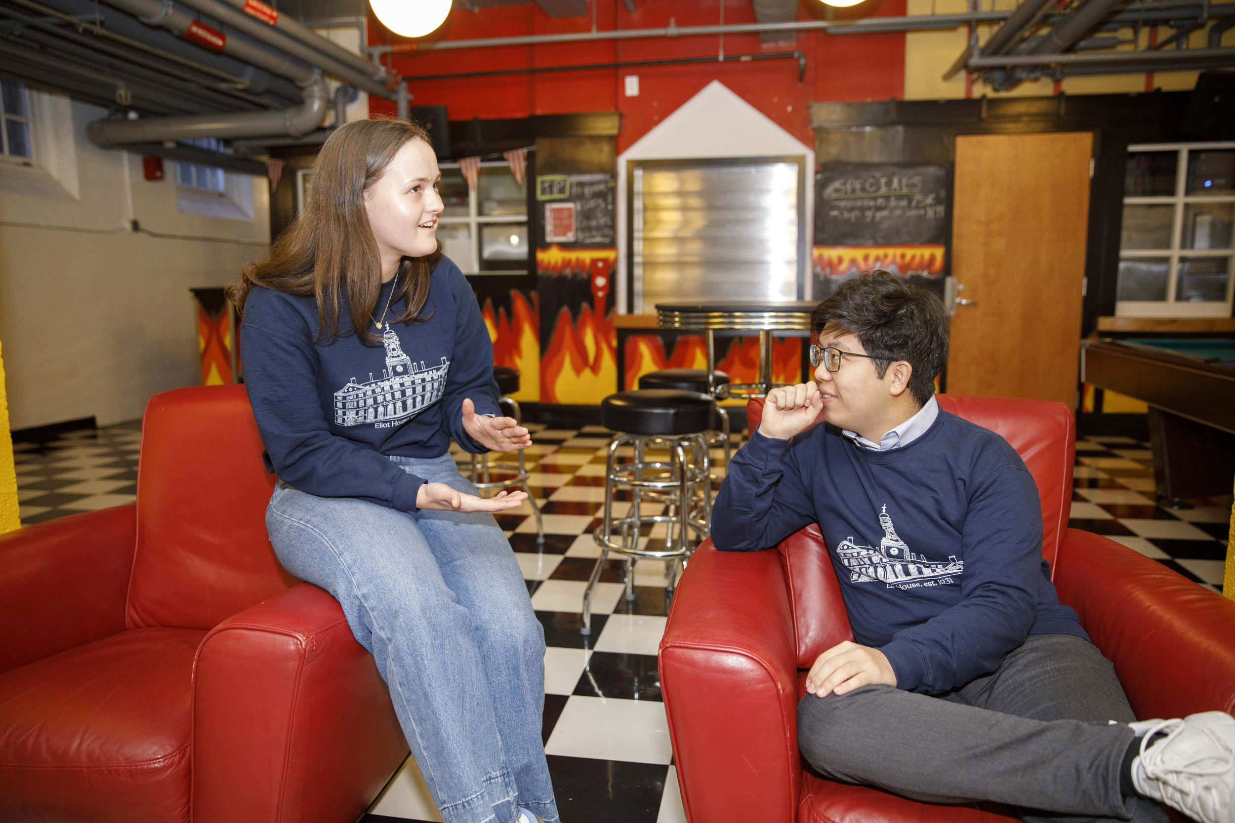 House Committee chairs, Helen Scarborough ’25 and Felix Chen ’25 tour the underground with student artwork and The Gril