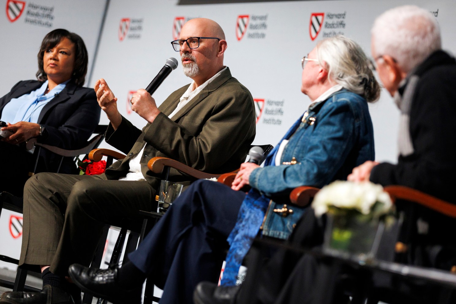 Participants Tomiko Brown-Nagin (from left), Tom Ginsburg, Janet Halley, and Robert C. Post are pictured in the Knafel Center 