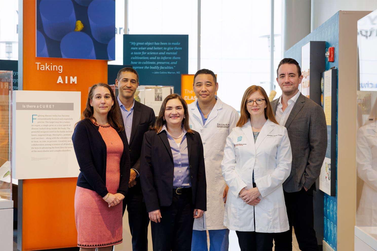 Members of the Mass General Cancer Center INCIPIENT team Elizabeth Gerstner, (from left), William Curry, Marcela Maus, Bryan Choi, Kathleen Gallagher, and Matthew Frigault. 