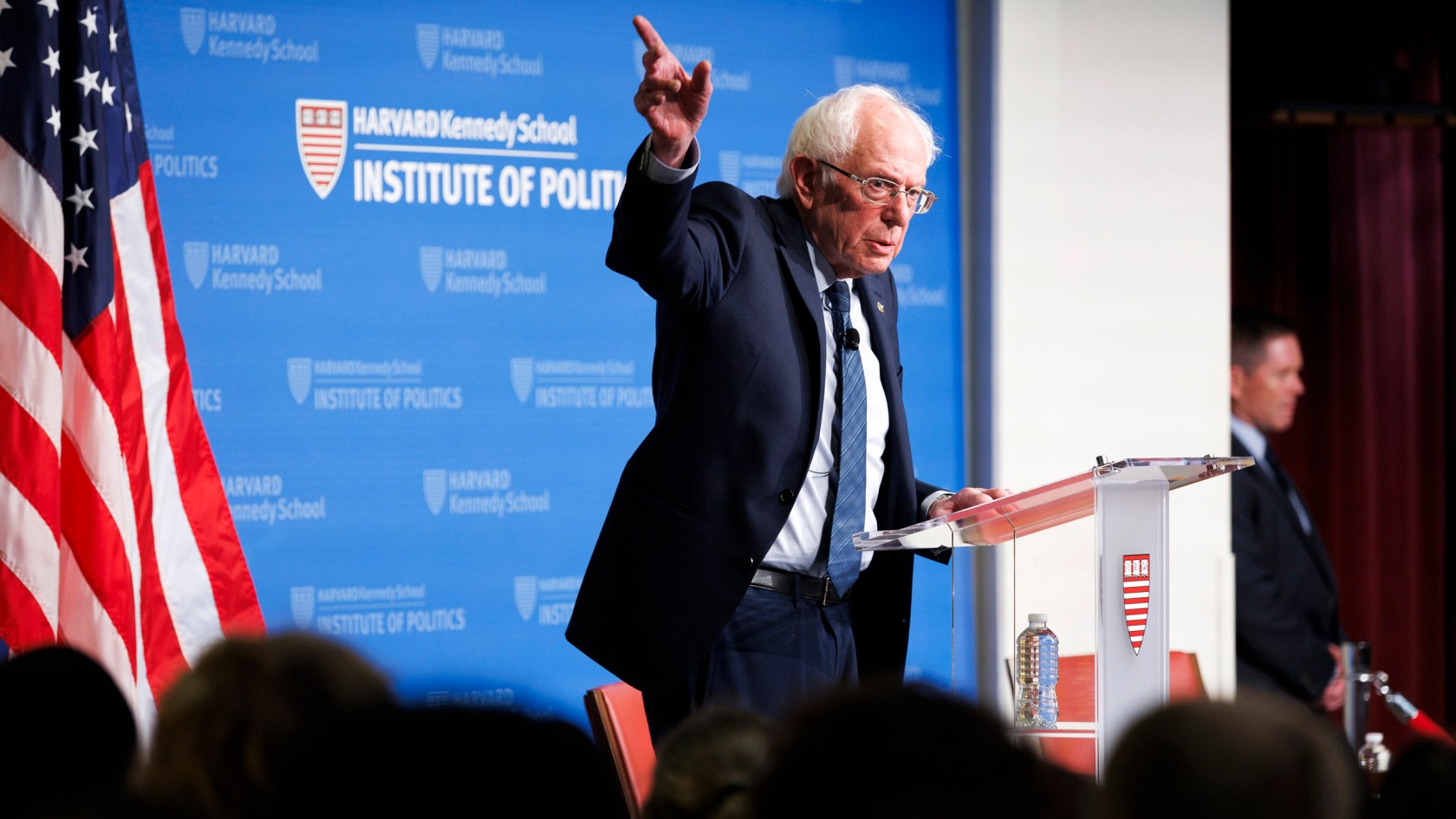 Bernie Sanders speaks in the John F. Kennedy Jr. Forum at Harvard Kennedy School. 