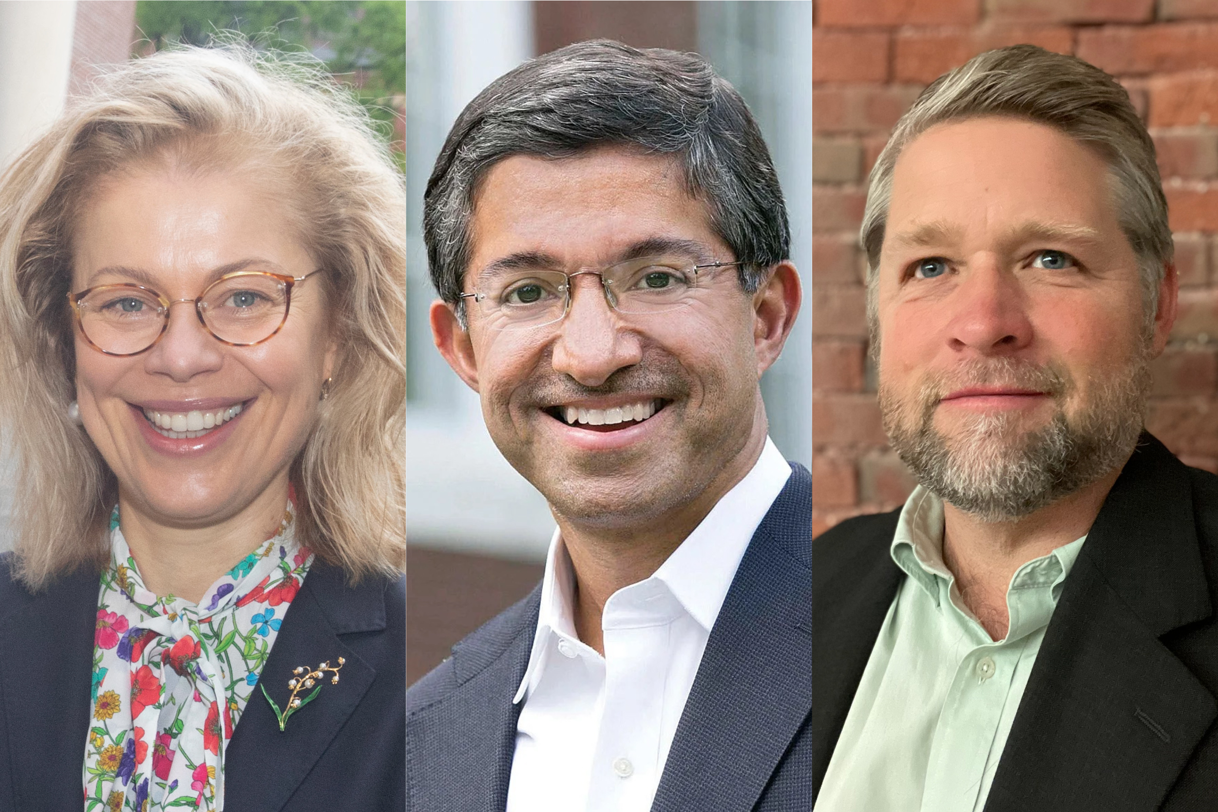 Headshots of Klara Jelinkova, Bharat Anand, and John Shaw.