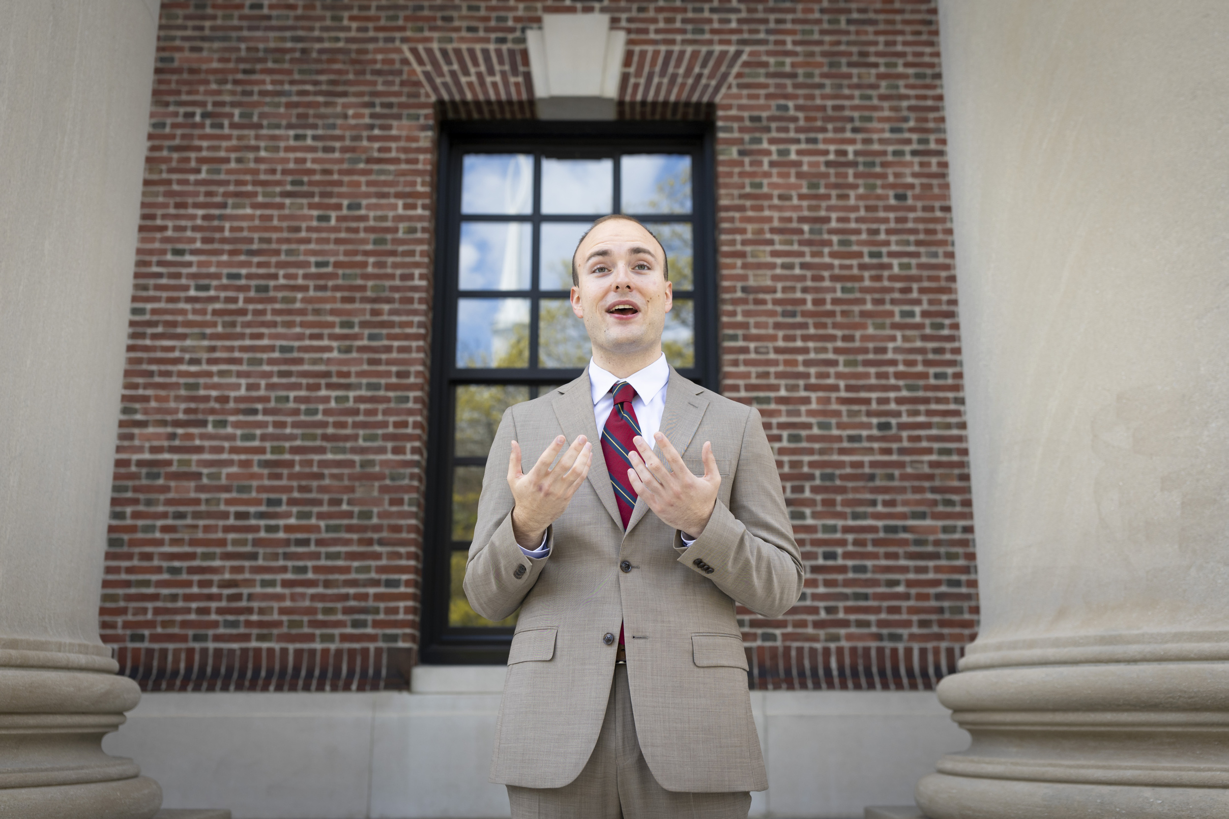 Blake Alexander Lopez in front of Widener Library.